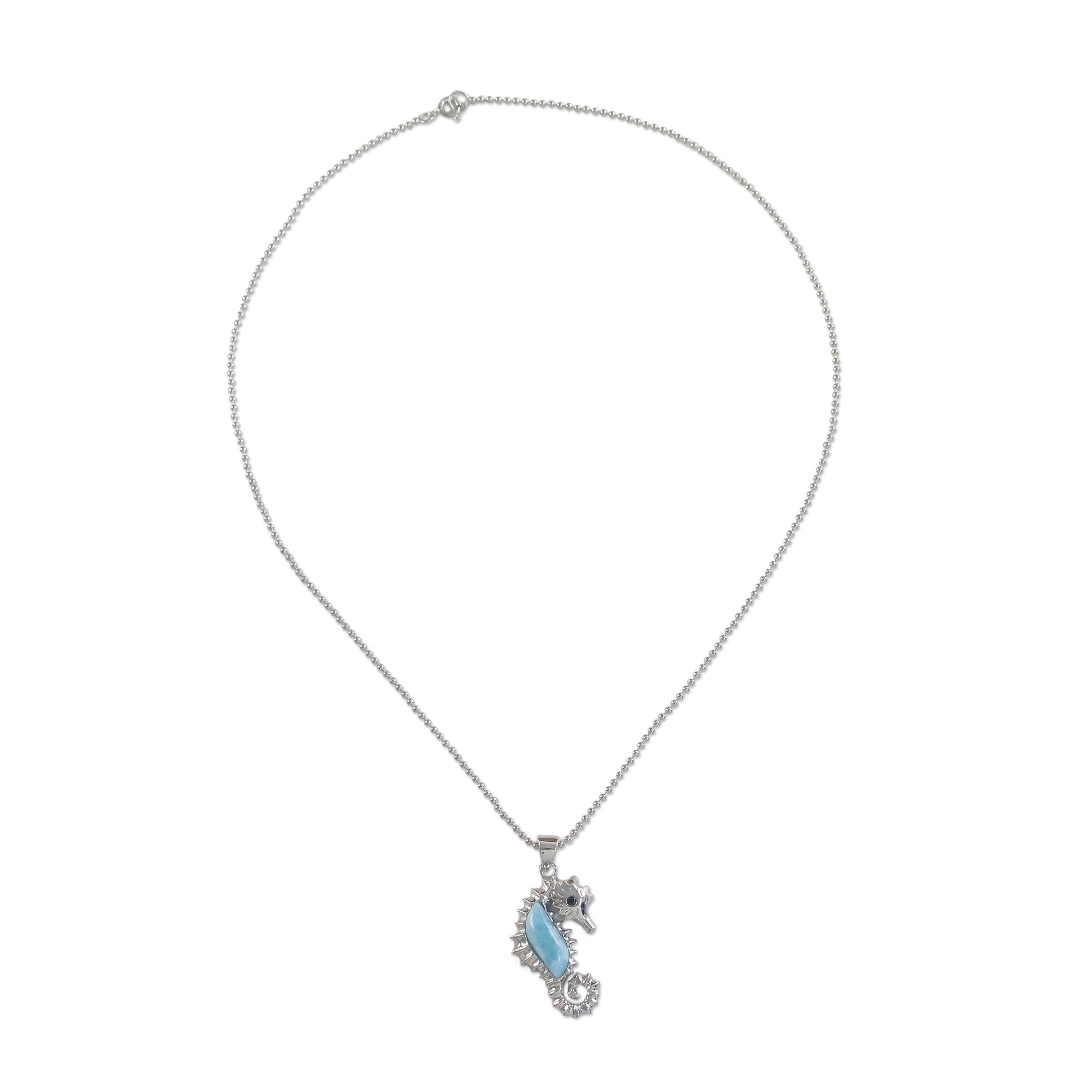 Premium Seahorse Larimar Necklace – Handcrafted Sterling Silver Jewelry