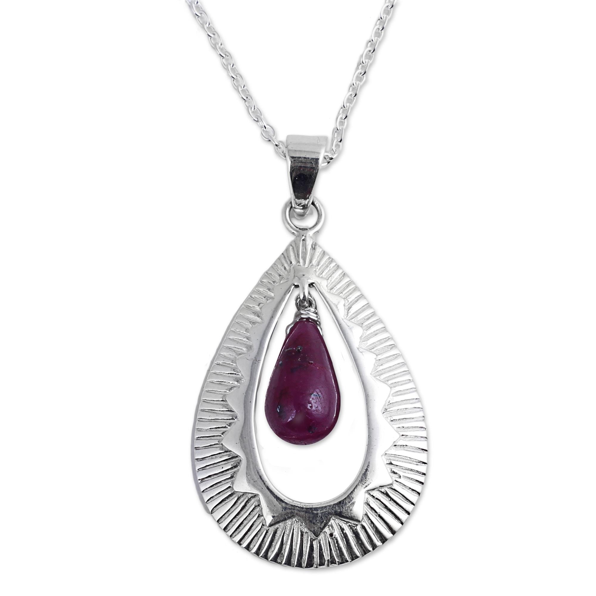 Premium Ruby Grandeur Teardrop Pendant Necklace - Handcrafted Sterling Silver Jewelry