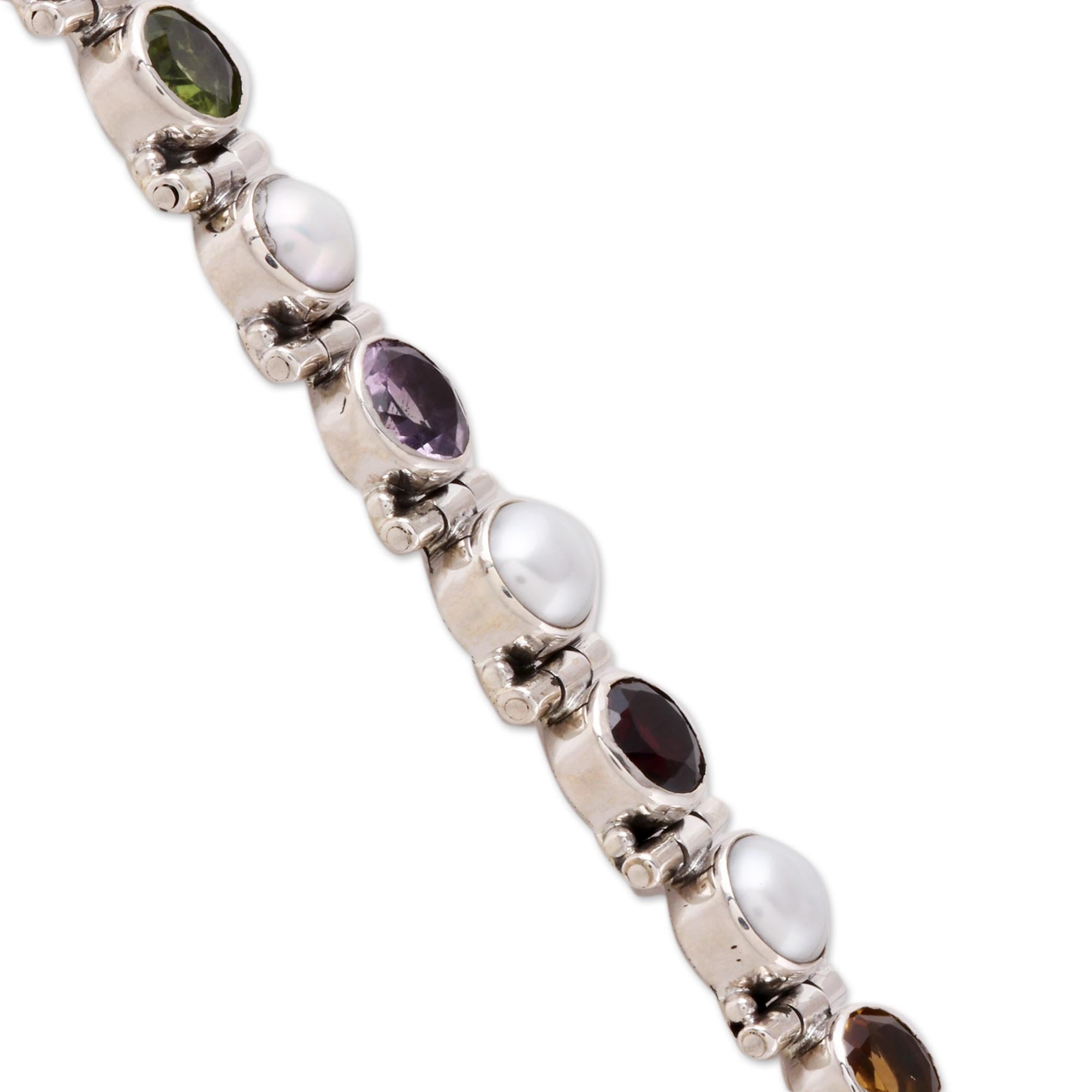 Premium Sparkling Grace Cultured Pearl and Multi-Gem Tennis Bracelet