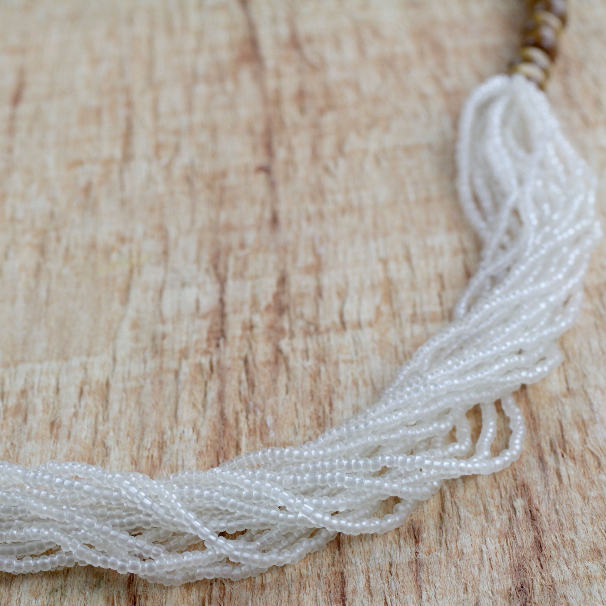 Premium Cool White Recycled Glass Beaded Necklace - Handcrafted in Ghana