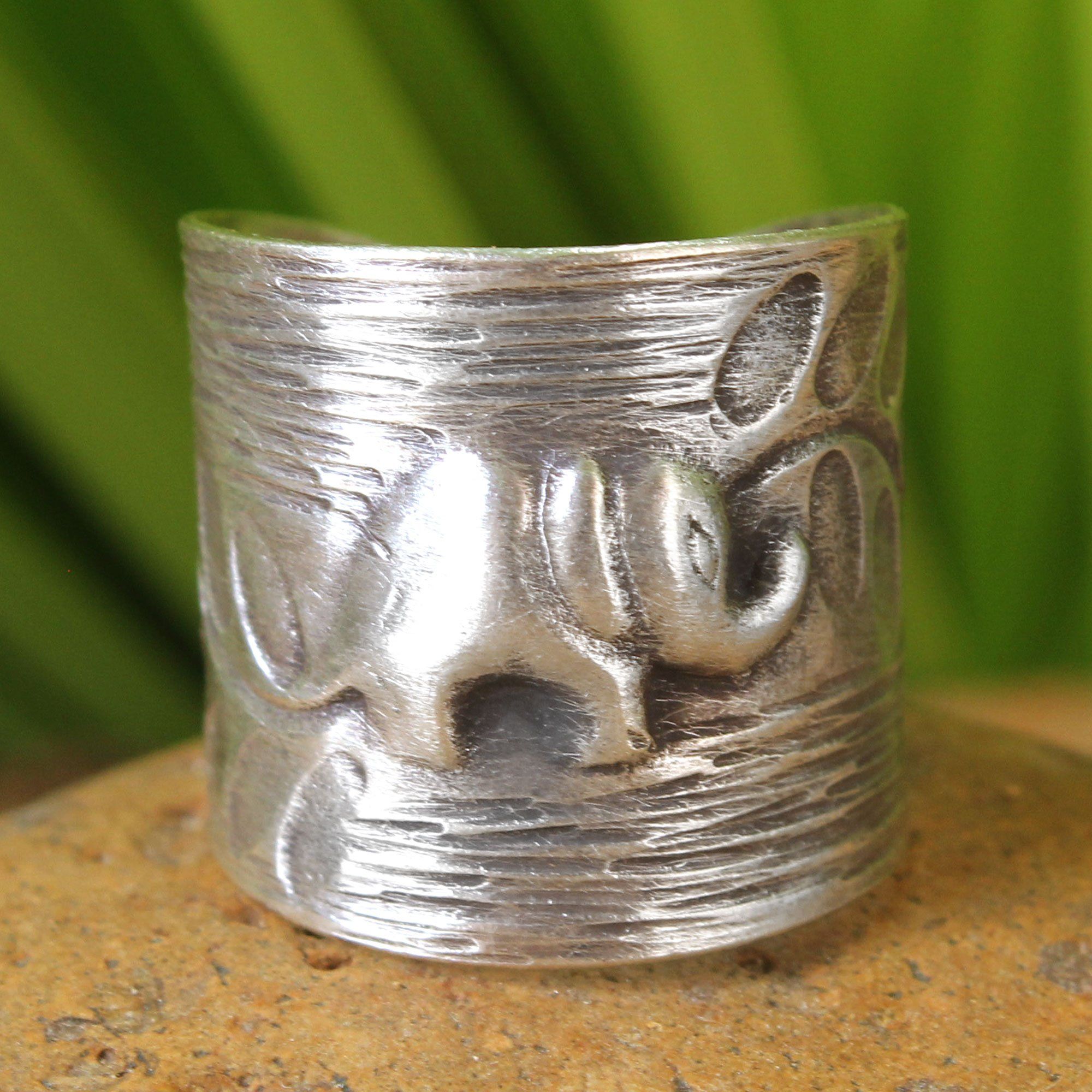 Premium Thai Forest Elephant Wrap Ring - Handmade Sterling Silver