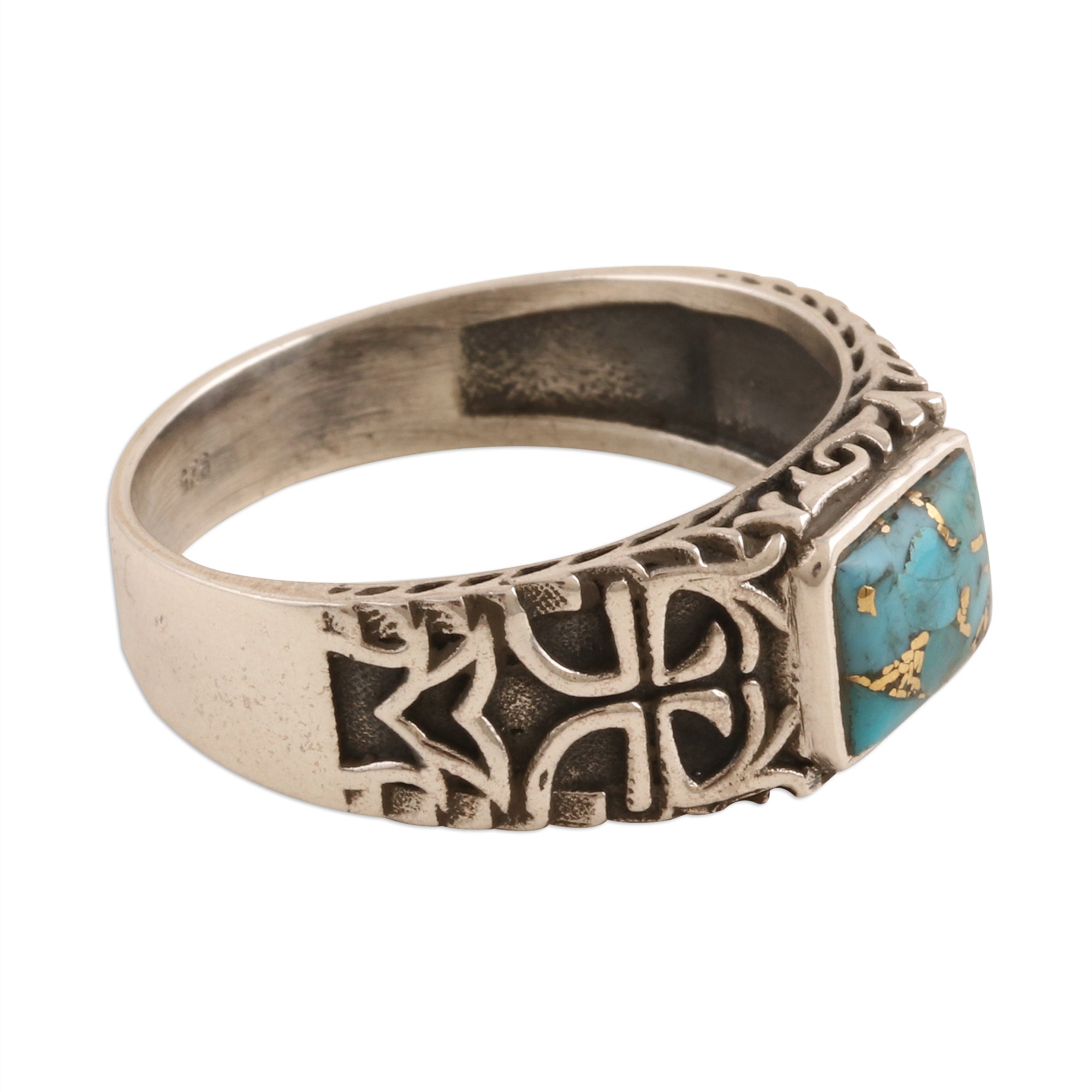 Premium Mysterious Glyph Men's Ring - Sterling Silver & Composite Turquoise