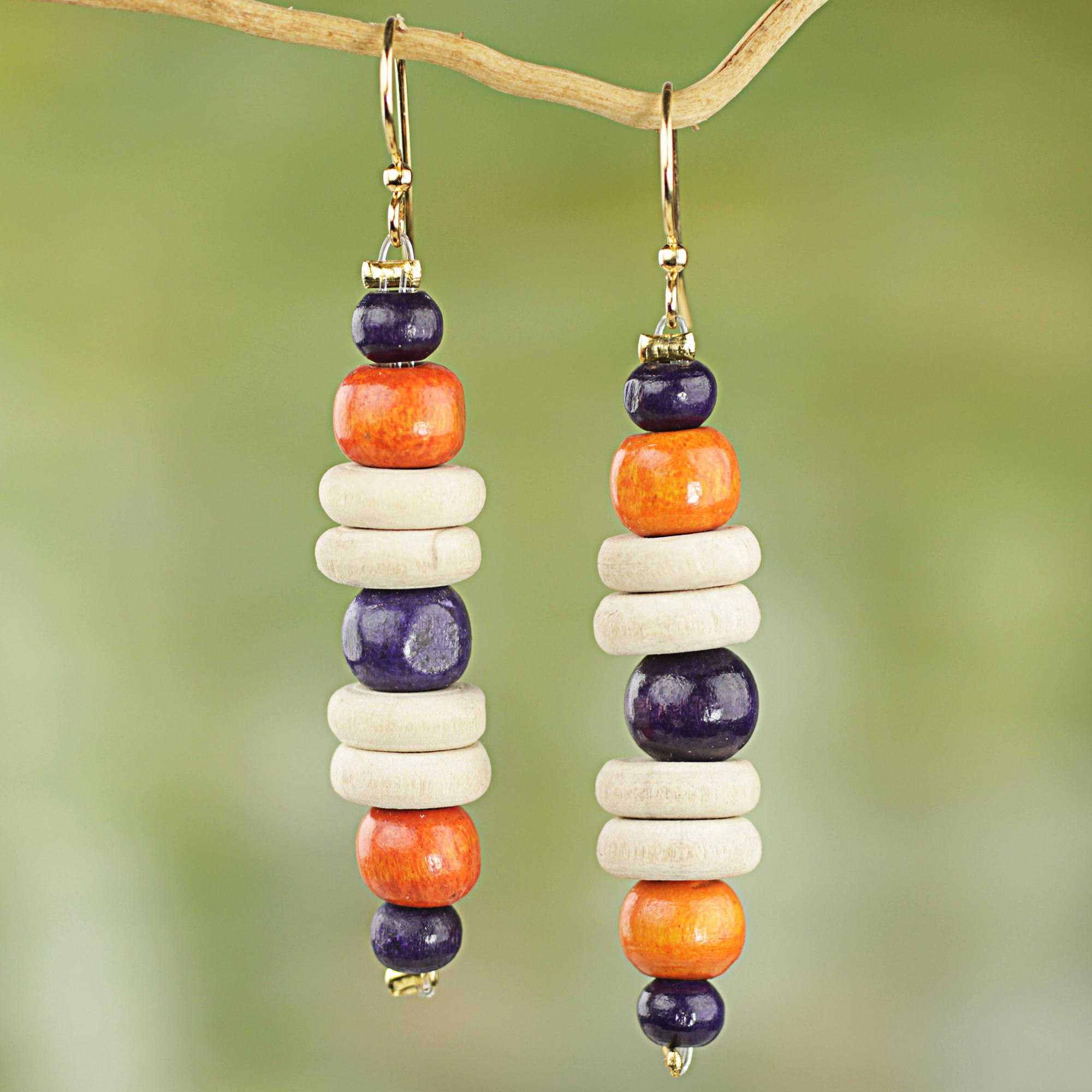 Premium Summer Rain Sese Wood Dangle Earrings - Vibrant Purple & Orange