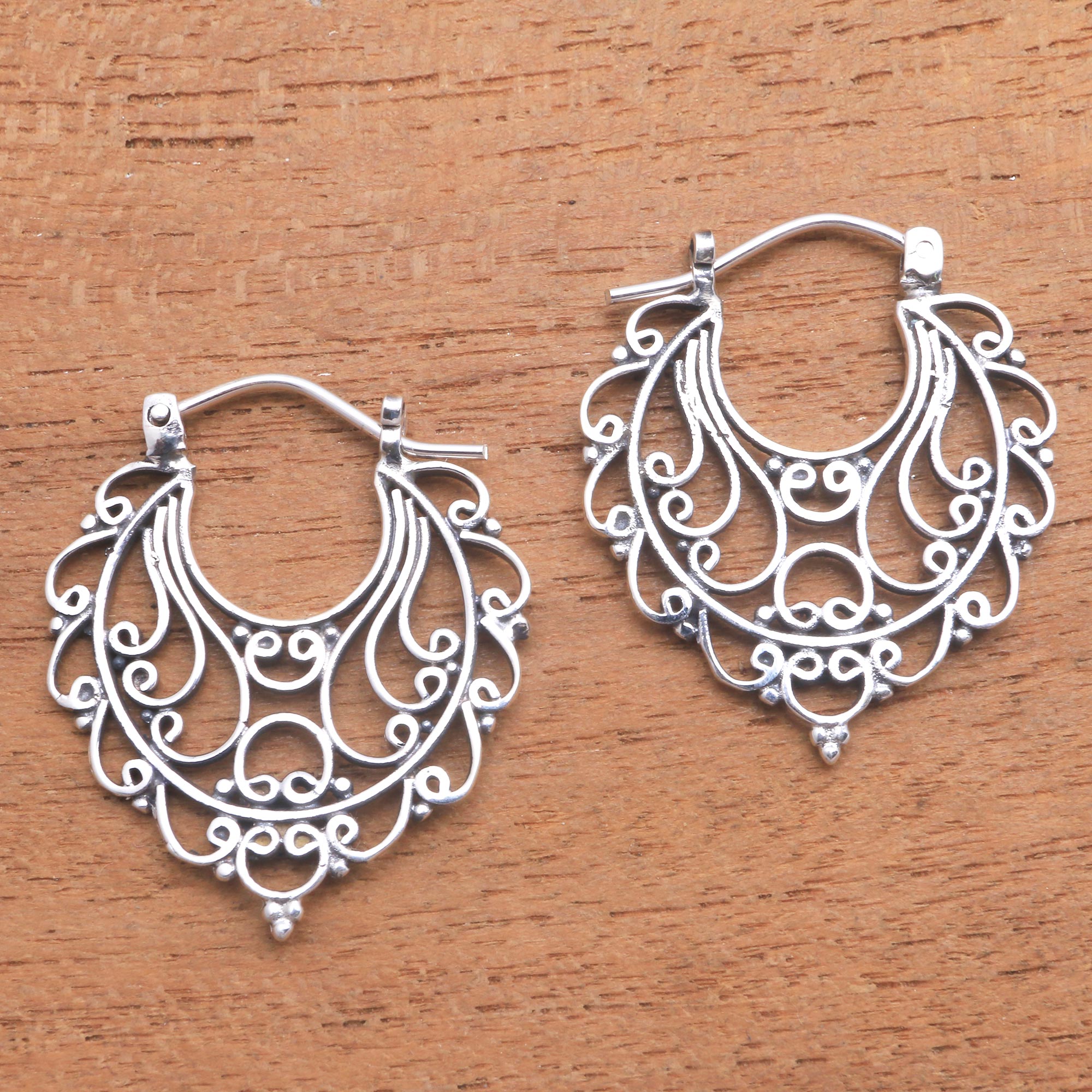 Premium Sterling Silver Swirl Hoop Earrings from Bali - Always Charming Collection