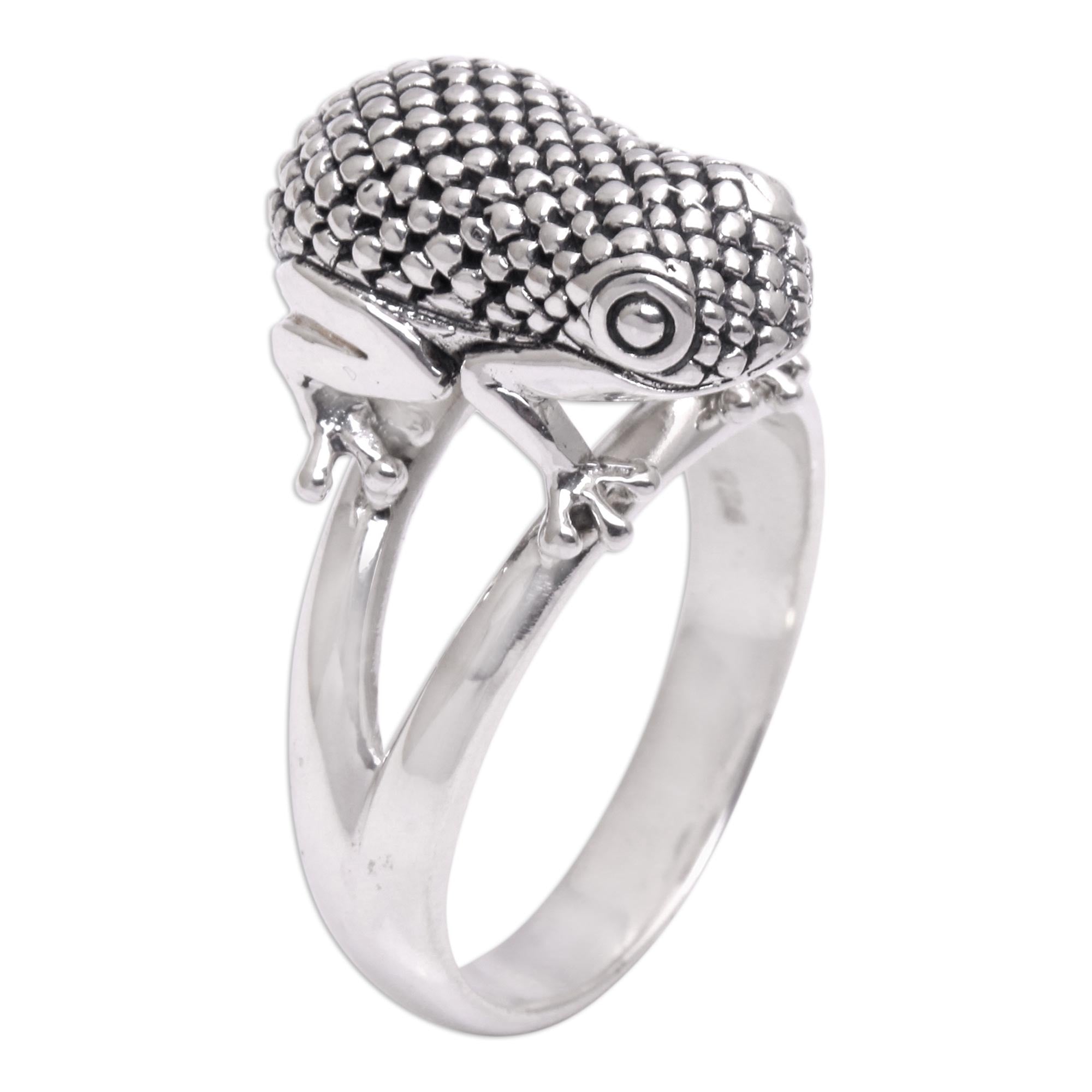 Premium Crouching Frog Sterling Silver Cocktail Ring - Handcrafted in Bali