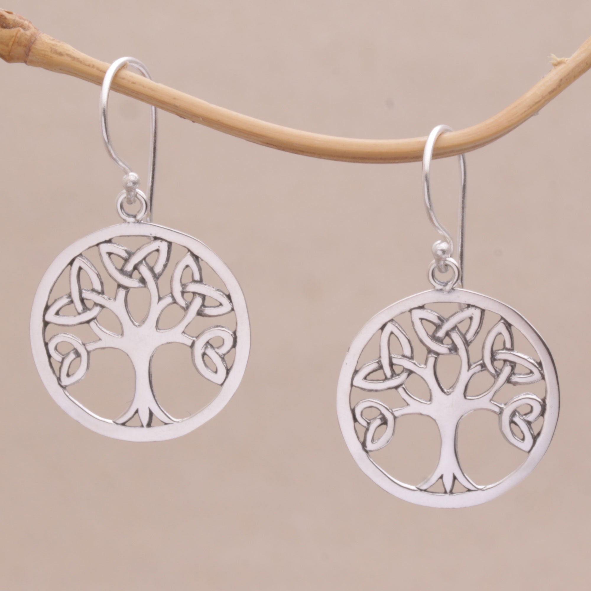 Premium Celtic Knot Tree Sterling Silver Dangle Earrings from Bali - Handcrafted Elegance