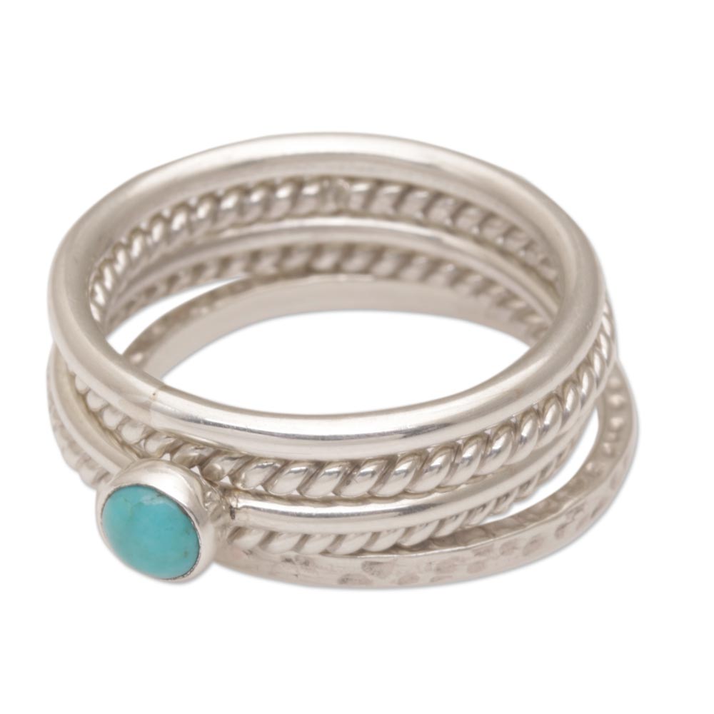 Premium Alignment Handmade 925 Sterling Silver Turquoise Stacking Ring Set