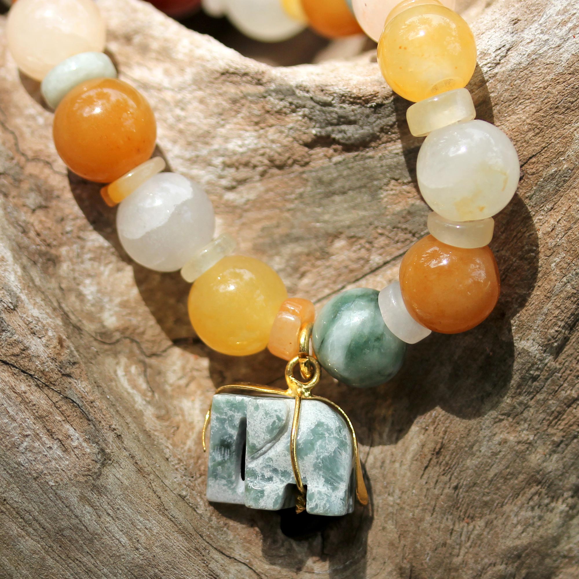 Premium Elephant Memory Beaded Bracelet - Handcrafted Jade & Gold