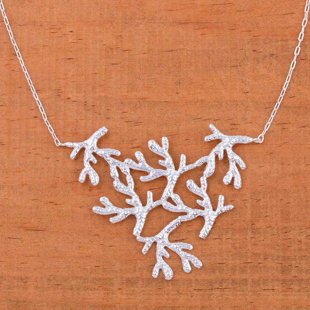 Premium Shining Coral Pendant Necklace - Handcrafted Sterling Silver Jewelry from Mexico