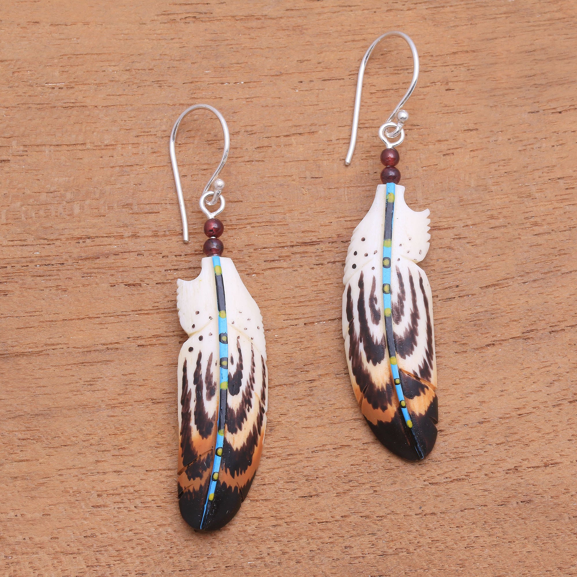 Premium Hand-Painted Antique Feather Earrings with Amethyst Accents