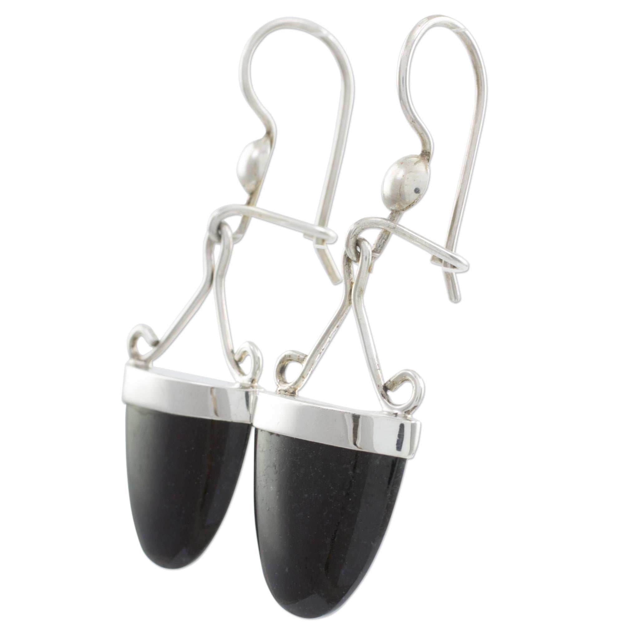 Premium Artisan Crafted Black Jade Sterling Silver Earrings - Ultimate Elegance