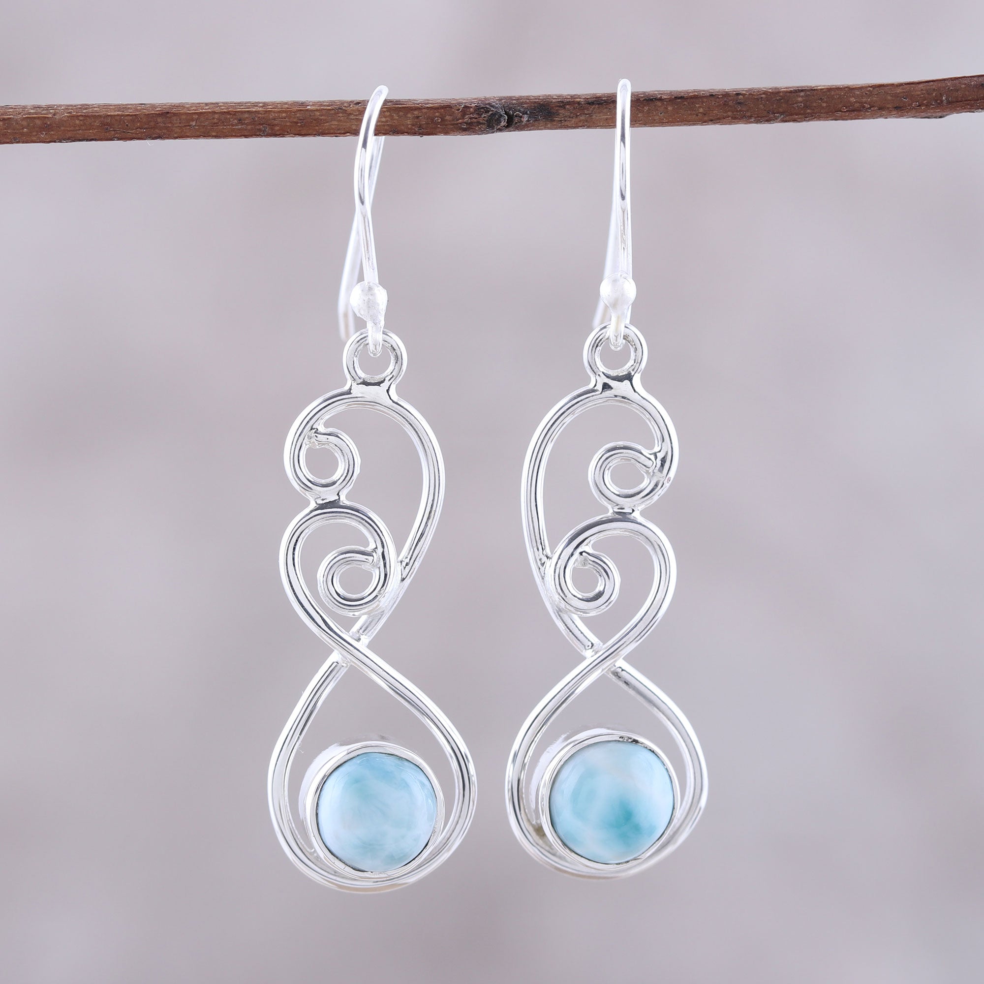 Premium Sky Swirl Sterling Silver & Larimar Dangle Earrings