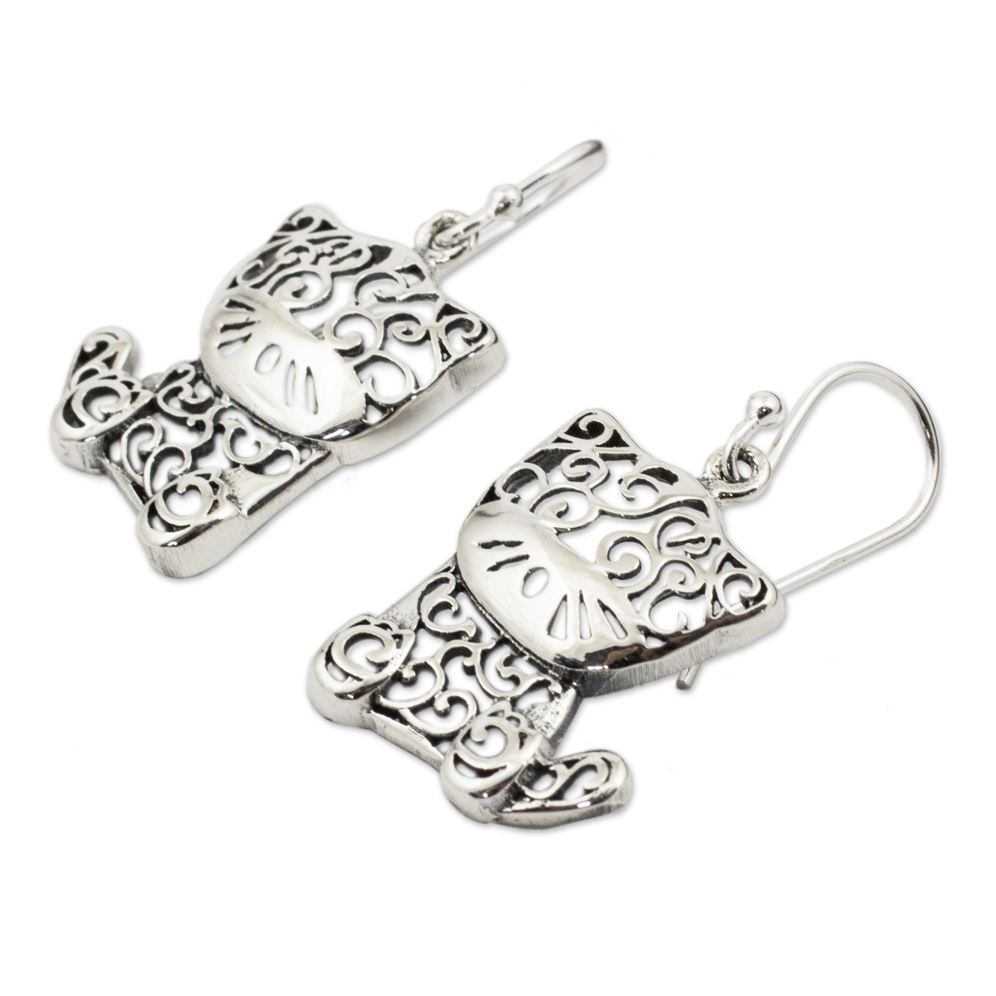 Premium Sterling Silver Filigree Kitten Earrings