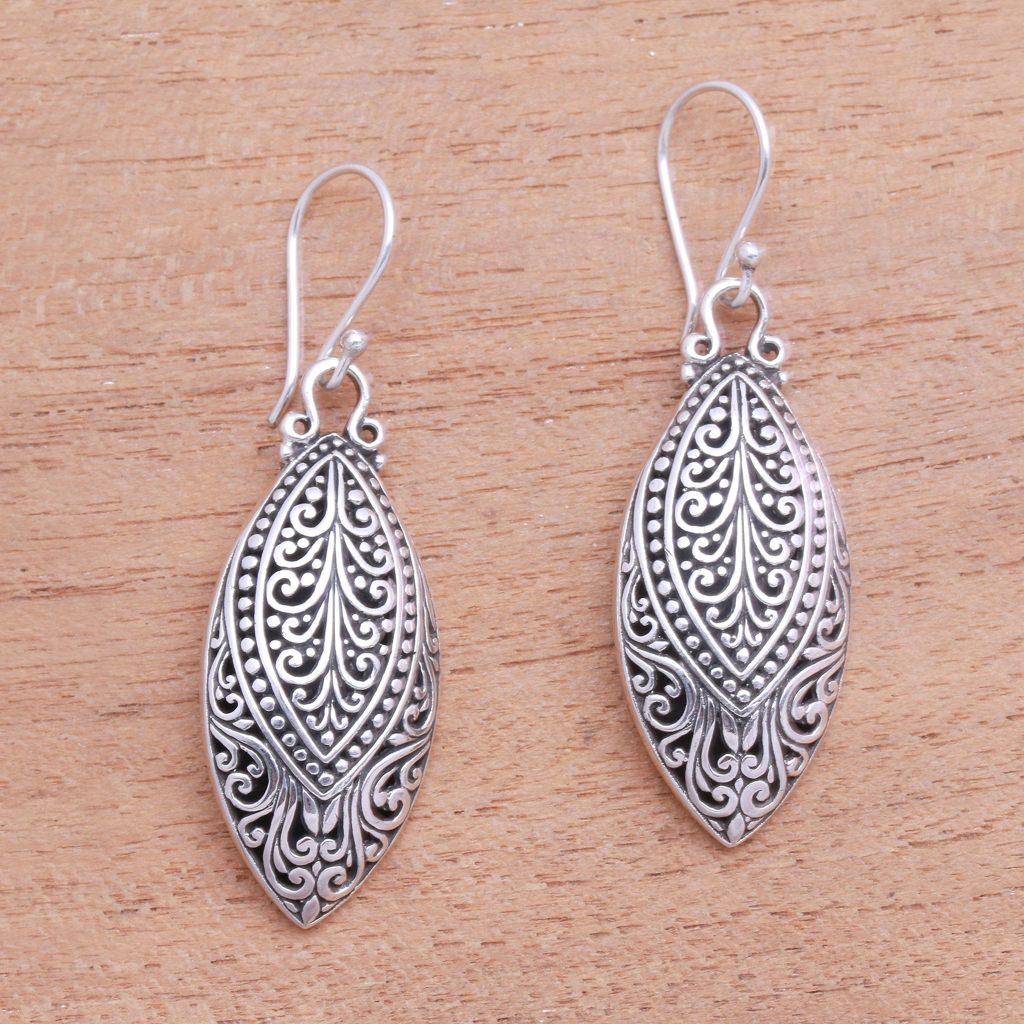 Premium Marquise Swirl Sterling Silver Dangle Earrings – Handcrafted in Bali