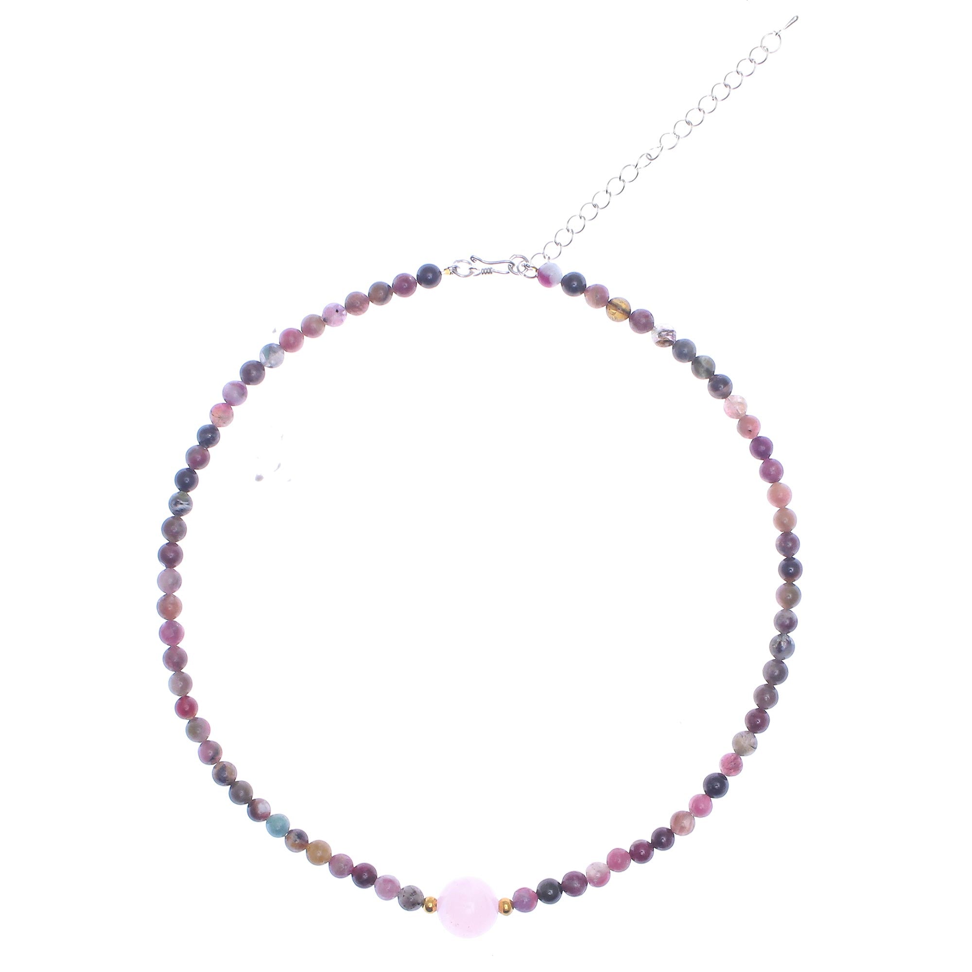 Premium Rose Quartz & Tourmaline Beaded Necklace - Handmade Elegance