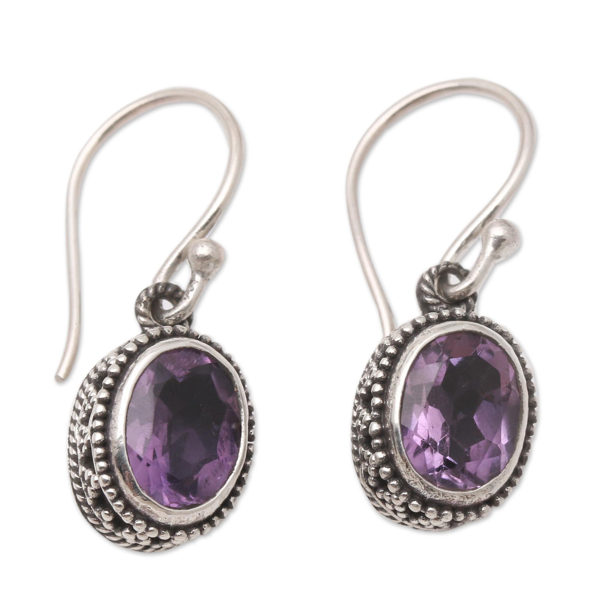 Premium Handcrafted Amethyst Dangle Earrings in Sterling Silver – Soft Music in Purple