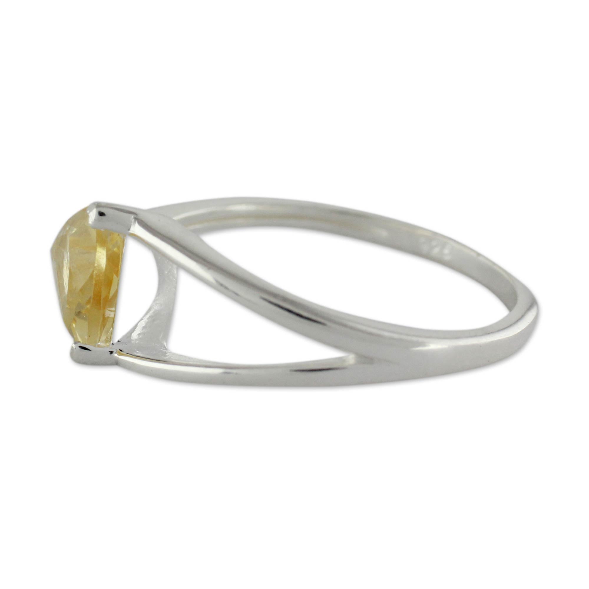 Premium Triangle Citrine Solitaire Ring in Sterling Silver