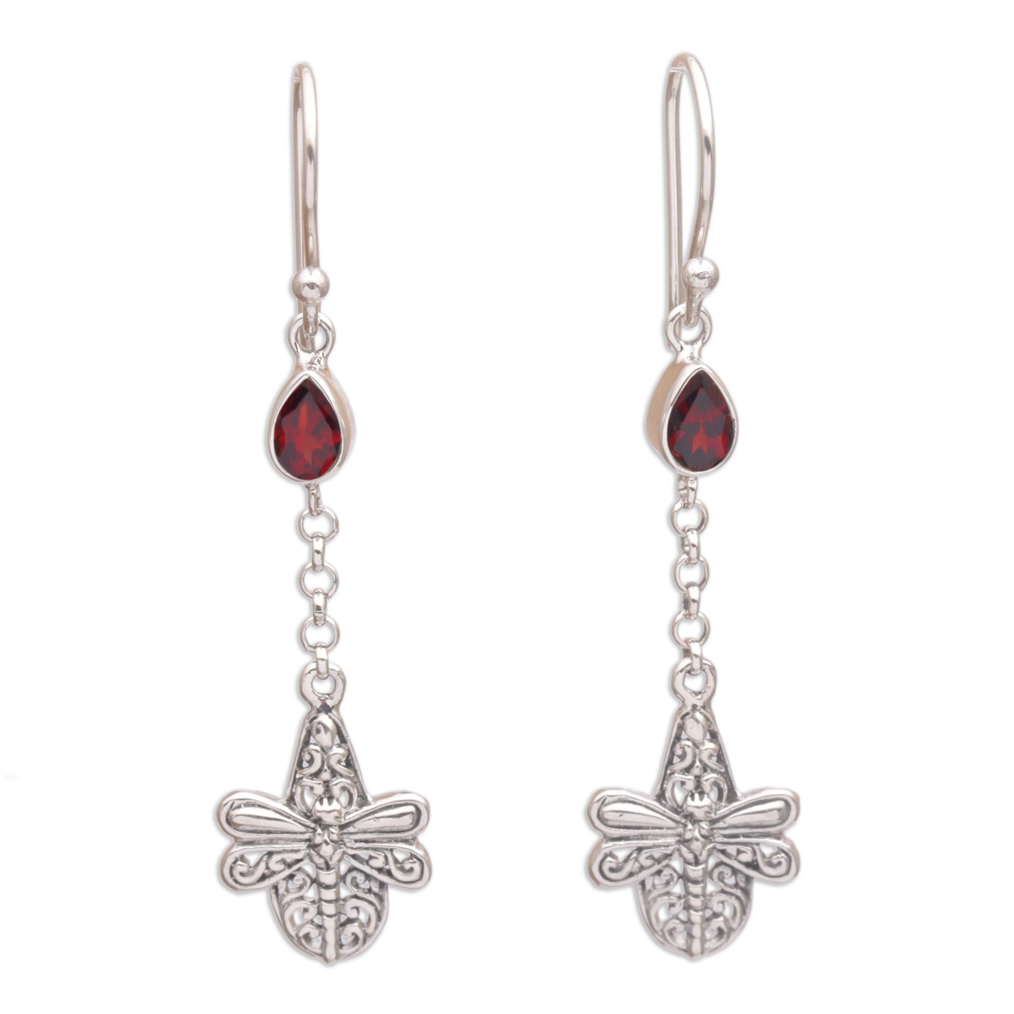 Premium Dragonfly Altar Earrings – Handmade 925 Sterling Silver with Garnet Accents