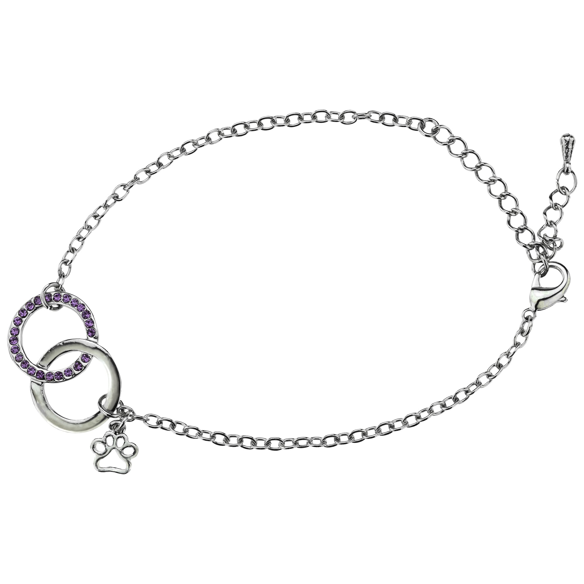 Premium Together Forever Purple Rhinestone Paw Bracelet