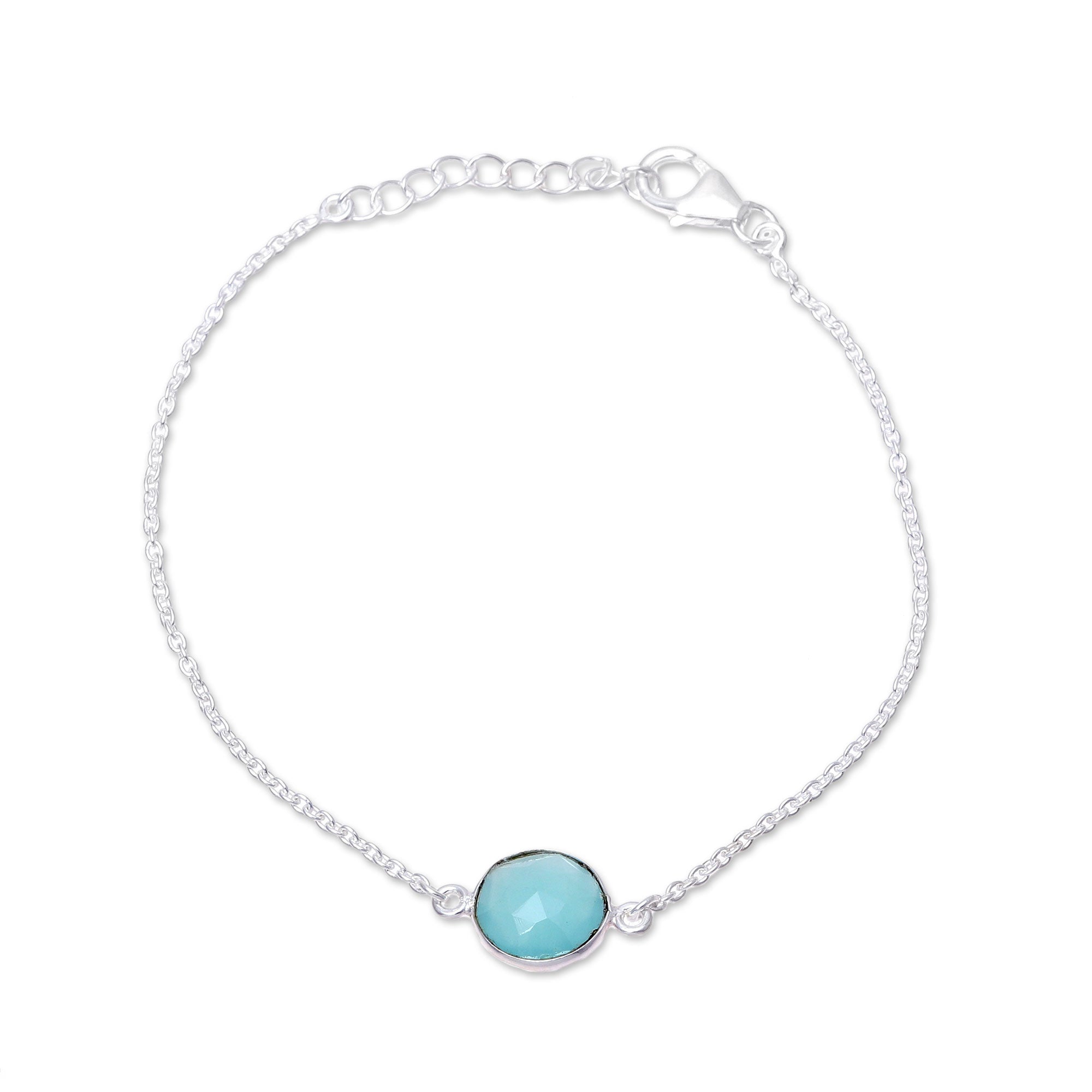 Premium Aqua Night Adjustable Chalcedony Pendant Bracelet - Handcrafted in India