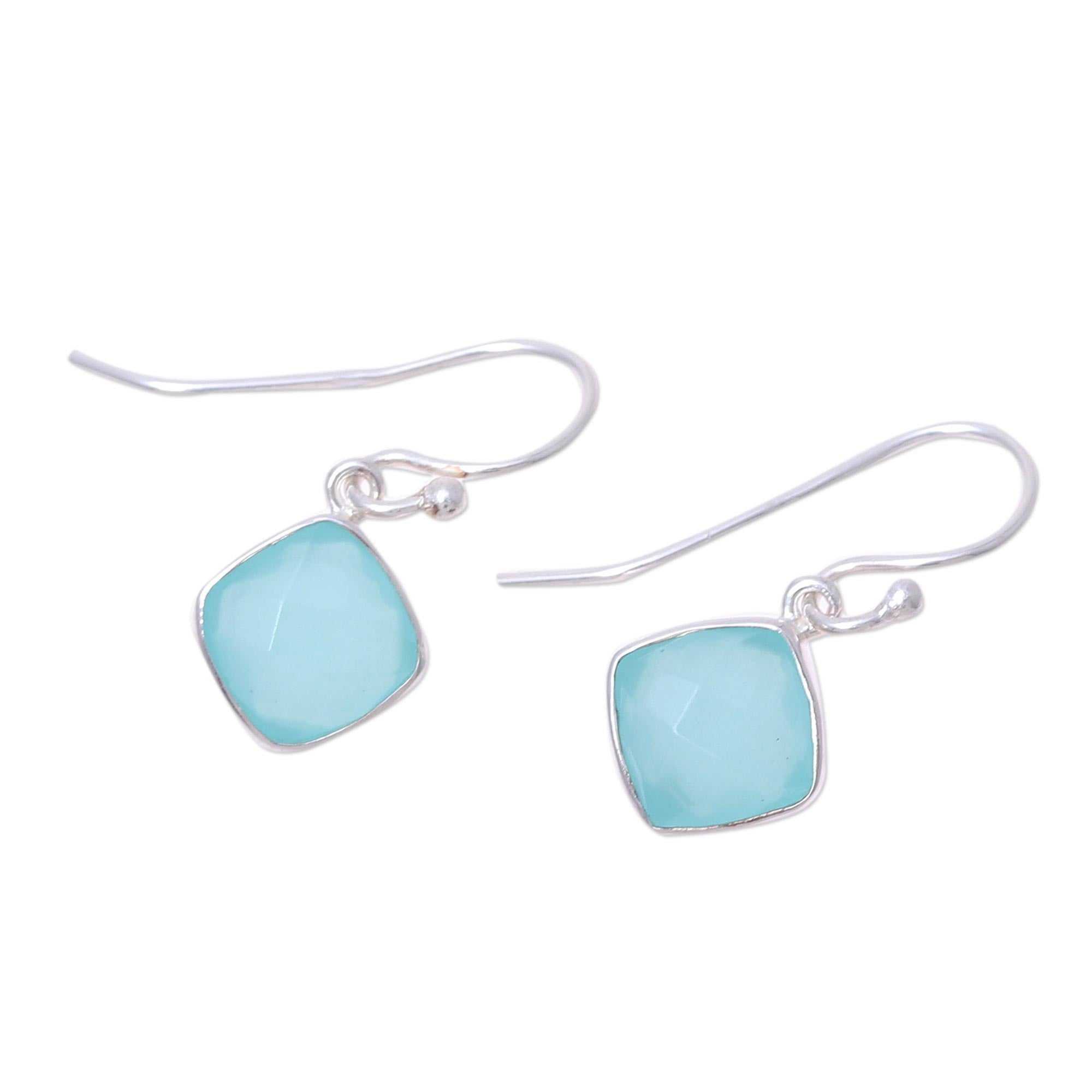 Premium Aqua Chalcedony Dangle Earrings – Handcrafted Sterling Silver