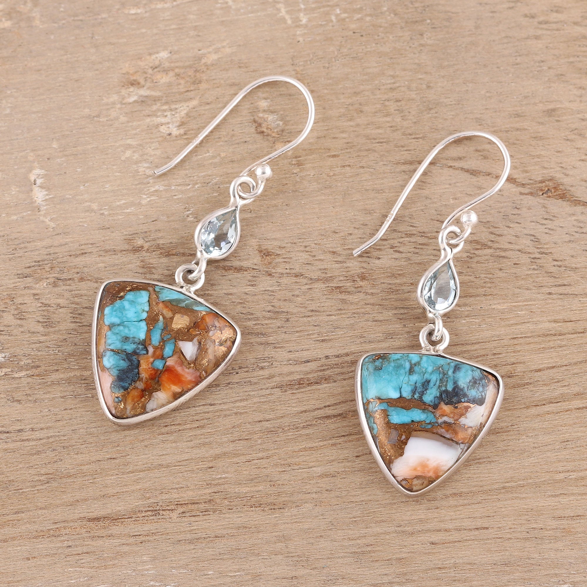 Premium Royal Colors Dangle Earrings with Blue Topaz & Turquoise