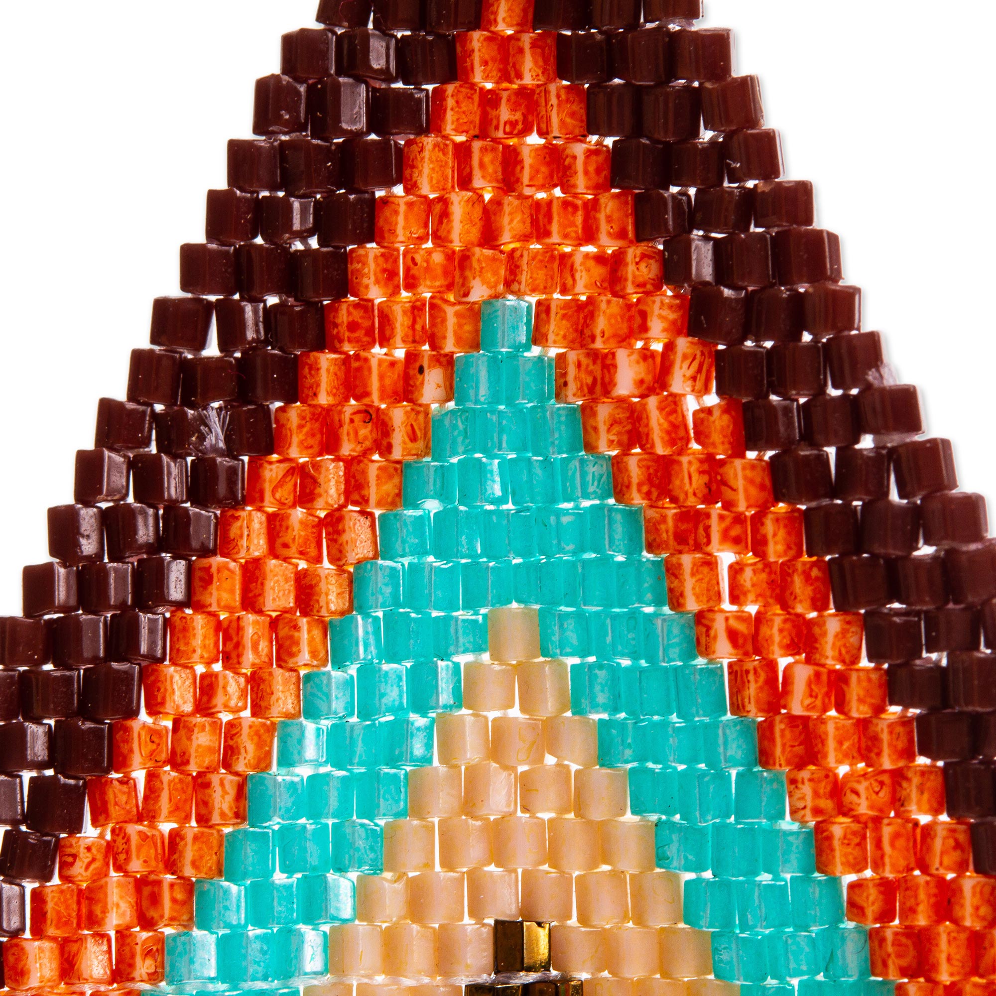 Premium Huichol Beadwork Waterfall Earrings in Peach, Aqua & Tangerine