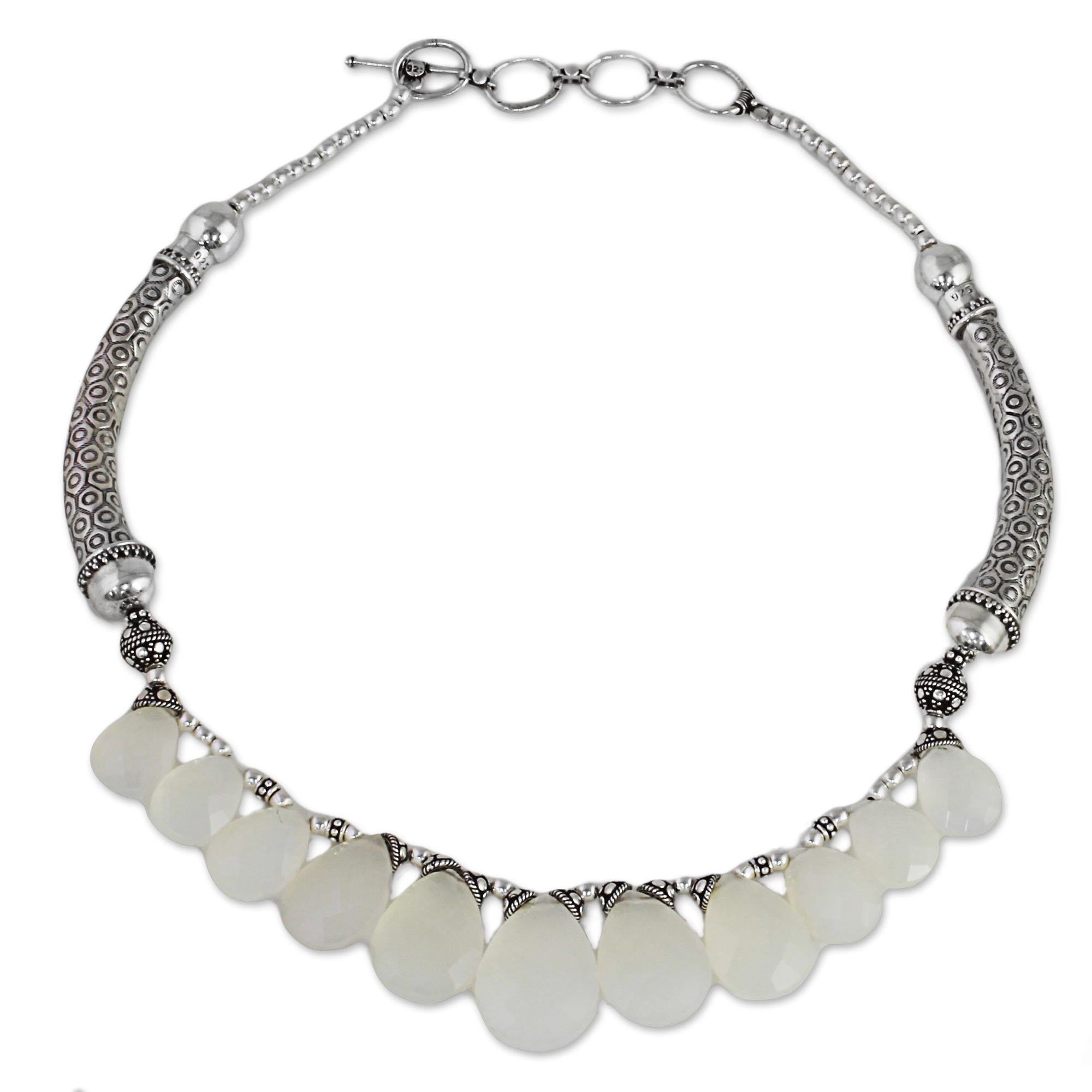 Premium White Chalcedony Sterling Silver Choker Necklace