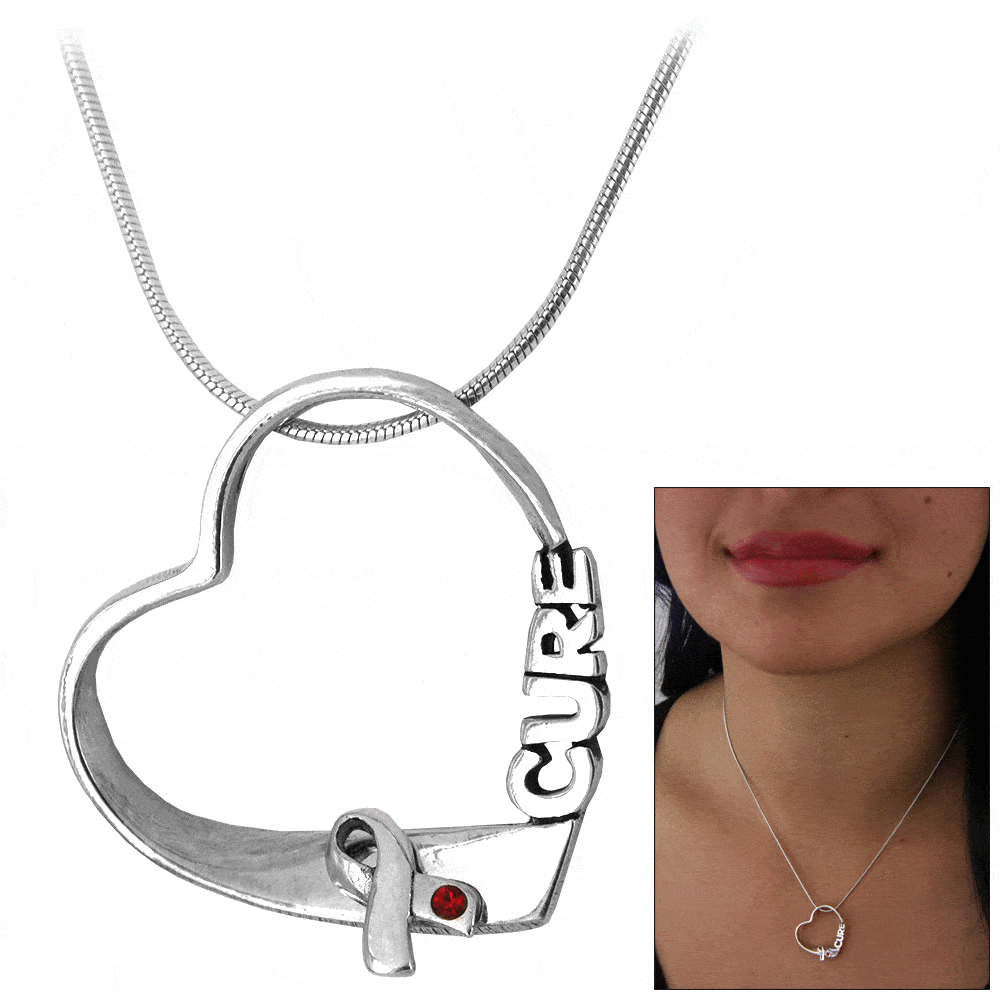 Premium Sterling Silver 'Hope' Heart Necklace for Diabetes Awareness