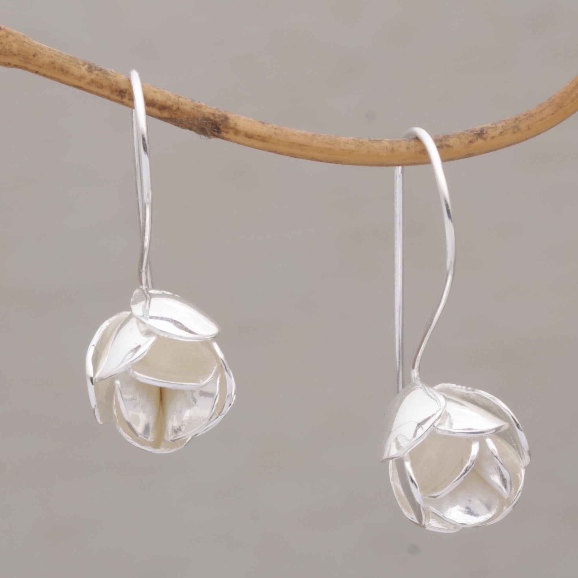 Premium Modest Primrose Floral Drop Earrings in Sterling Silver – Handcrafted in Bali