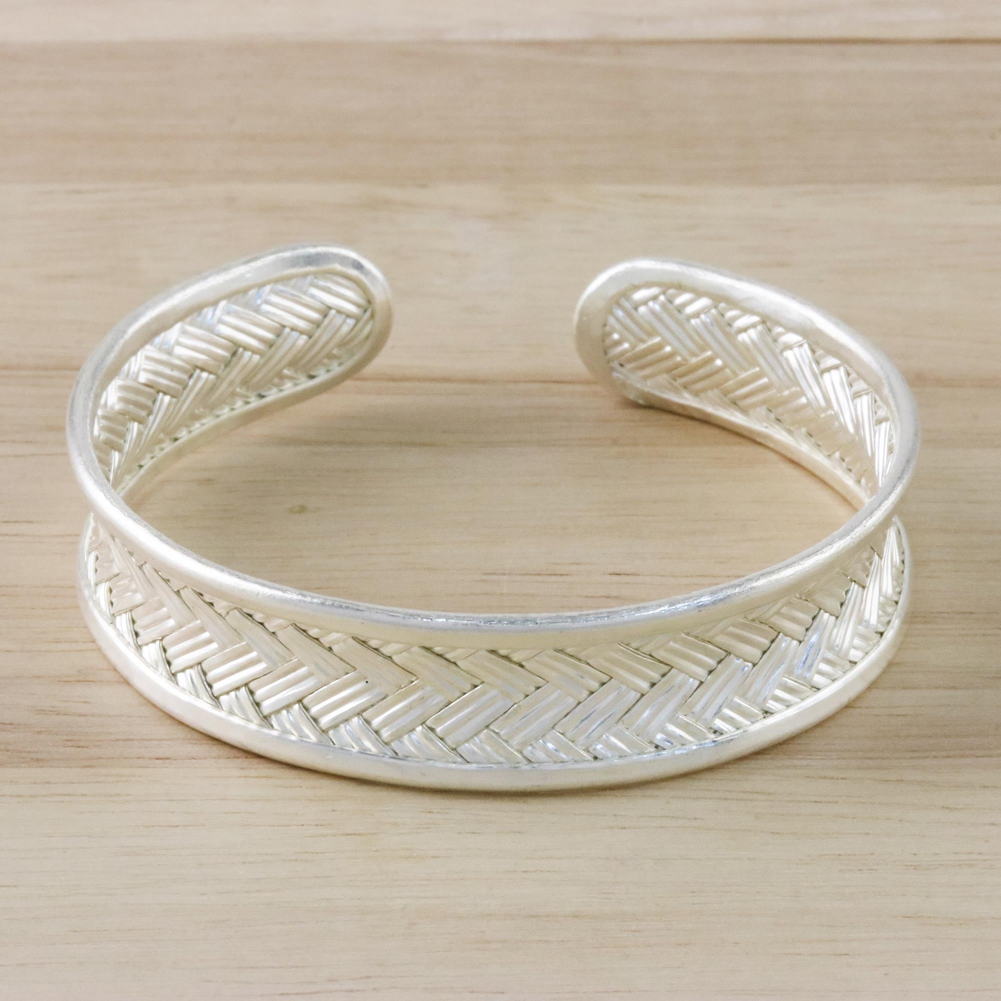 Premium Silver Rattan Cuff Bracelet