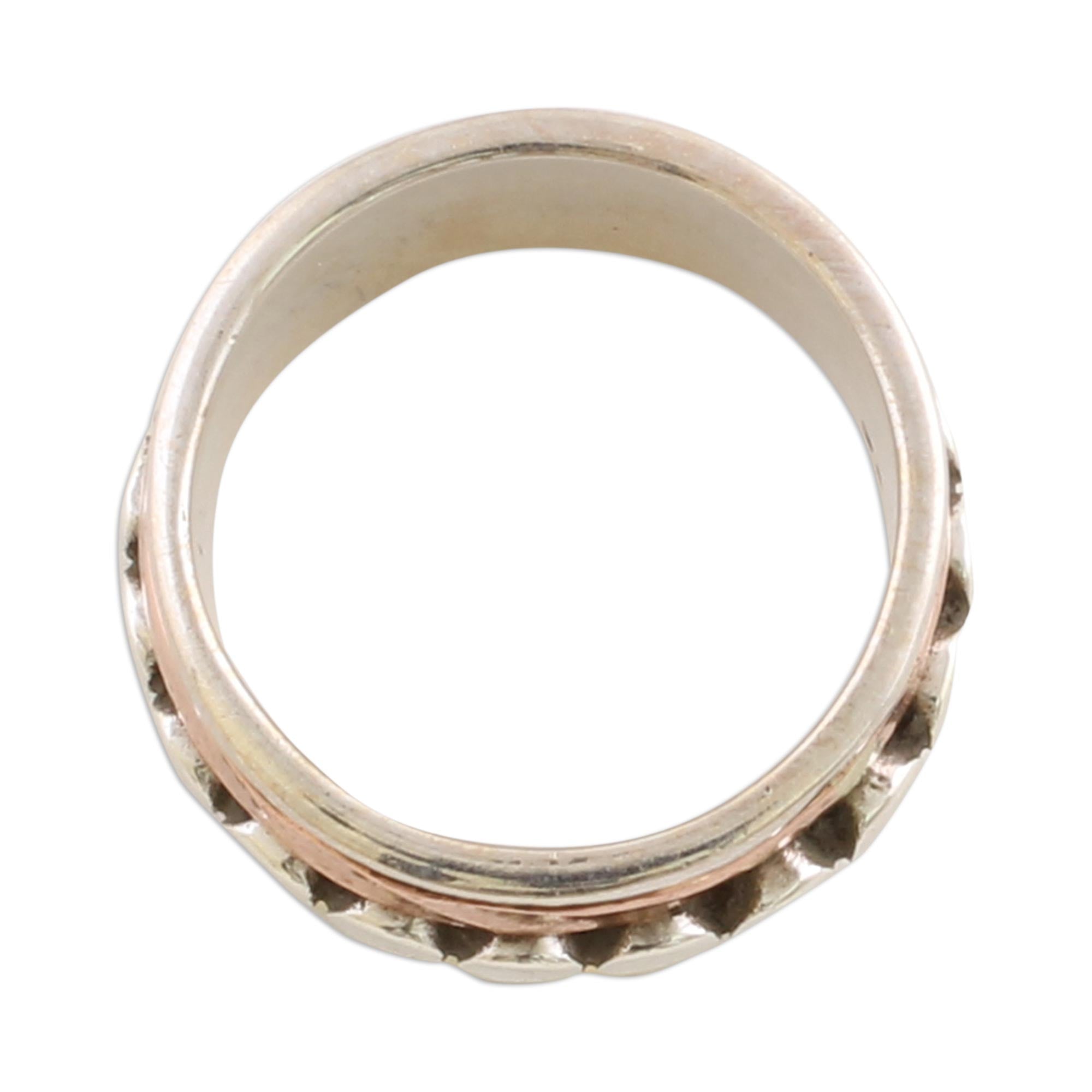 Premium Sterling Silver Spinner Ring with Copper & Brass Accents - Handcrafted in India