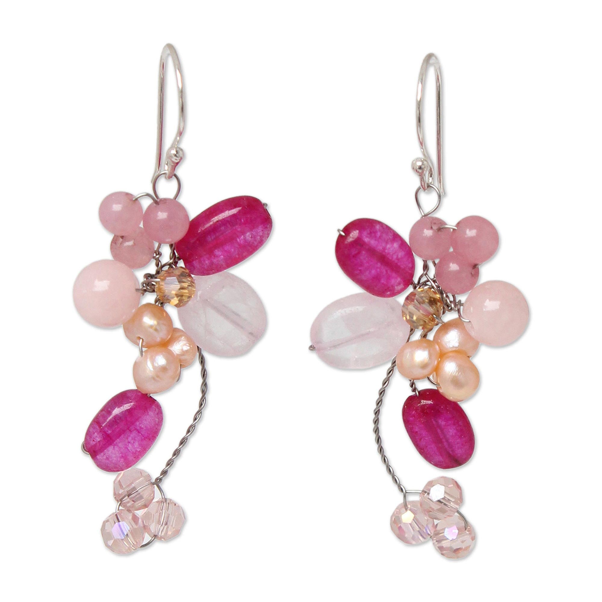 Ultimate Radiant Pink Bouquet Pearl Dangle Earrings - Premium Handmade Jewelry