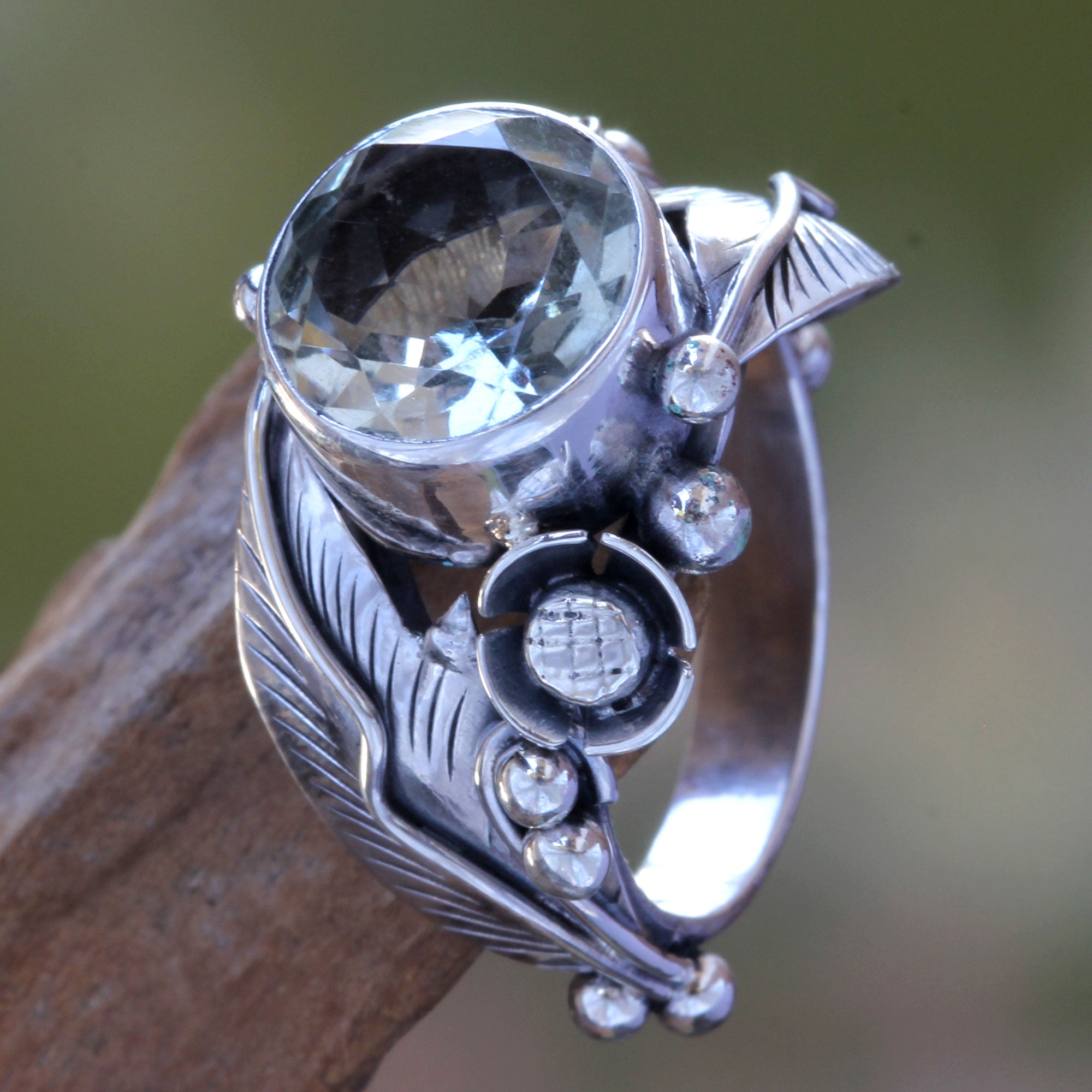 Premium Prasiolite Sunflower Ring - Handcrafted Sterling Silver