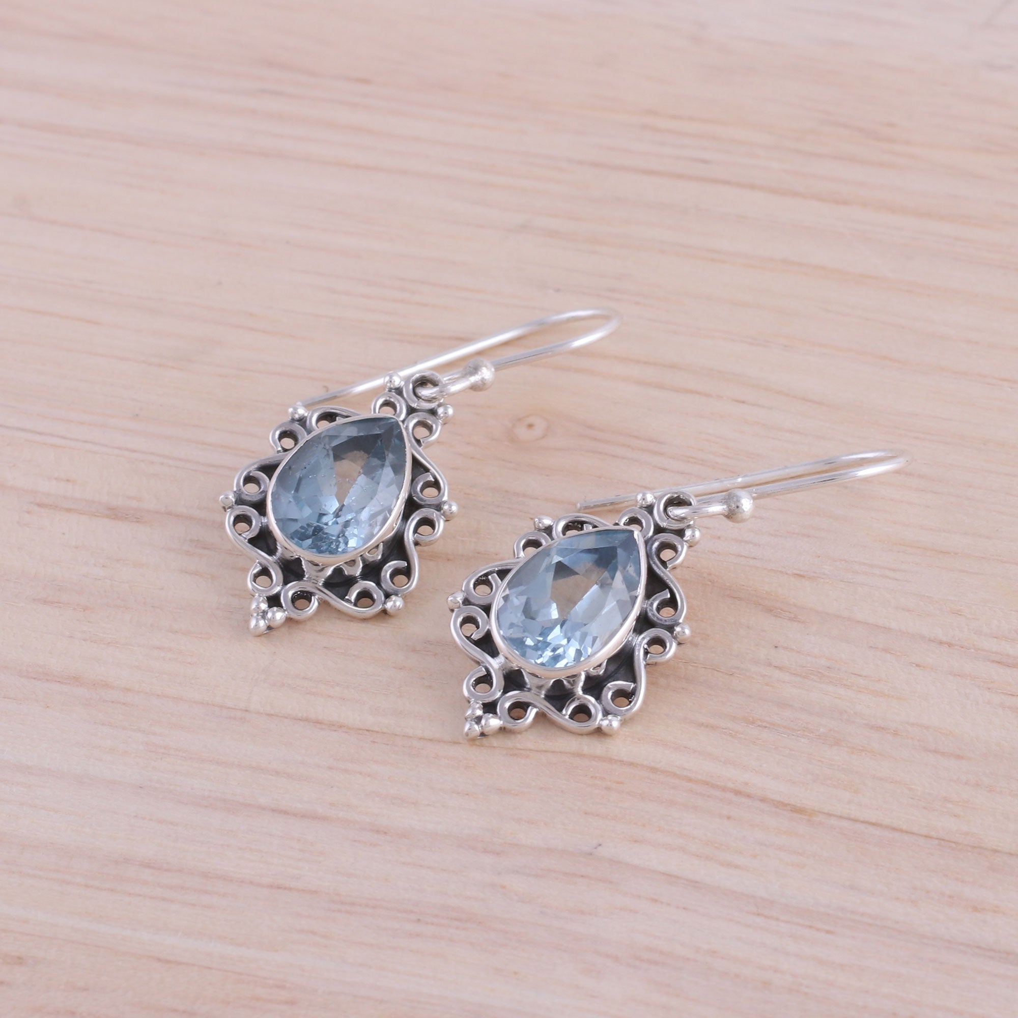 Premium Blue Topaz Dangle Earrings - Sterling Silver Elegance