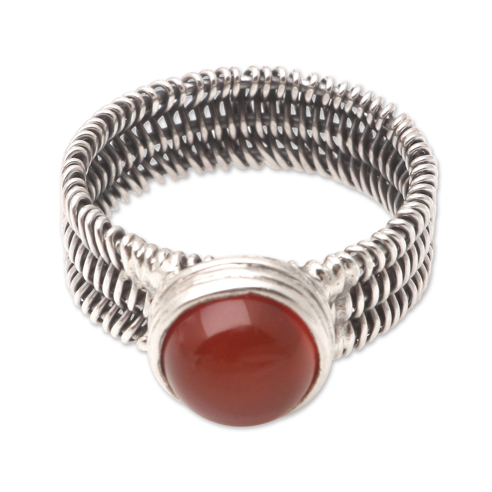 Premium Sterling Silver Carnelian Wire-Wrapped Ring - Handcrafted Elegance