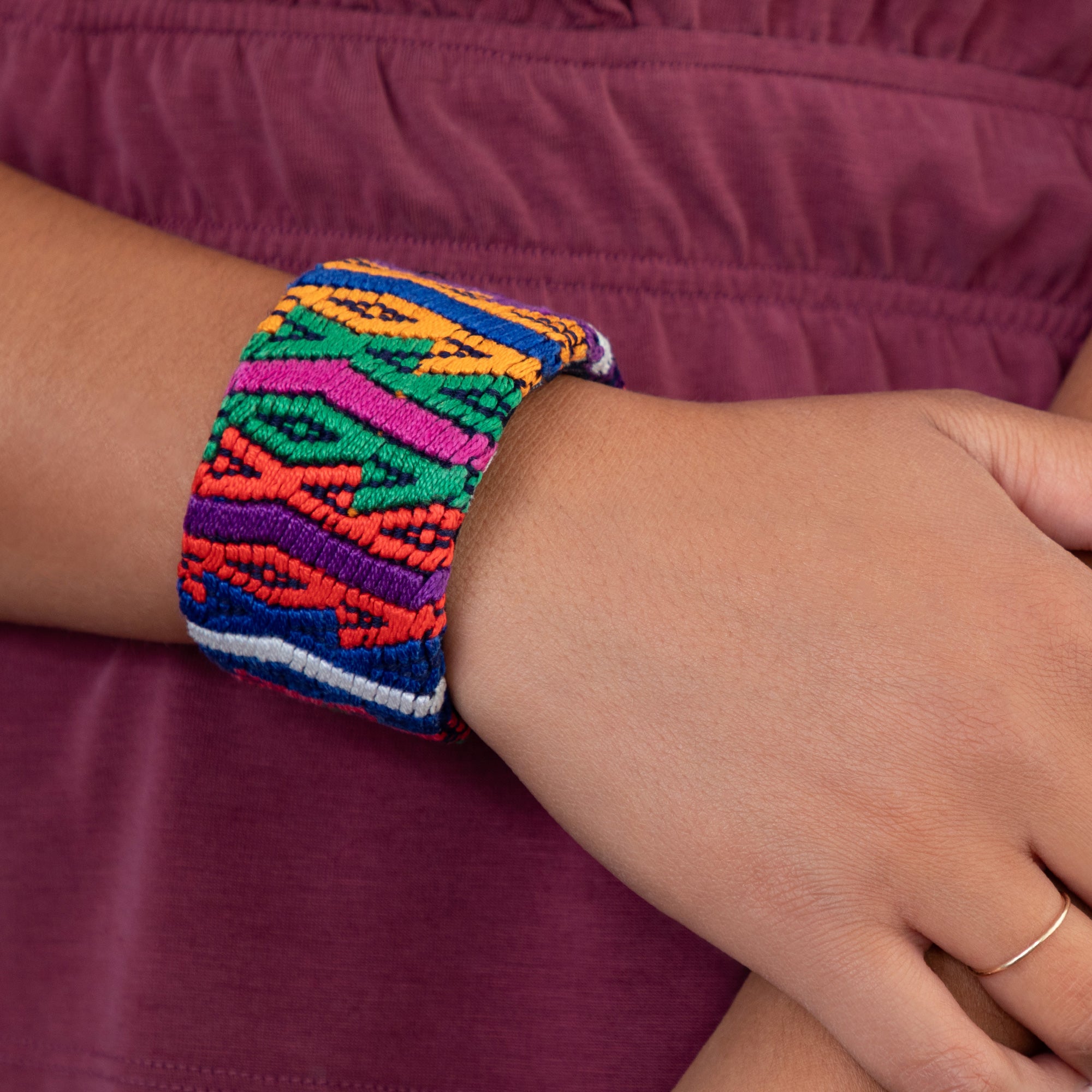 Premium Upcycled Huipil Cuff Bracelet - Handwoven Bohemian Style