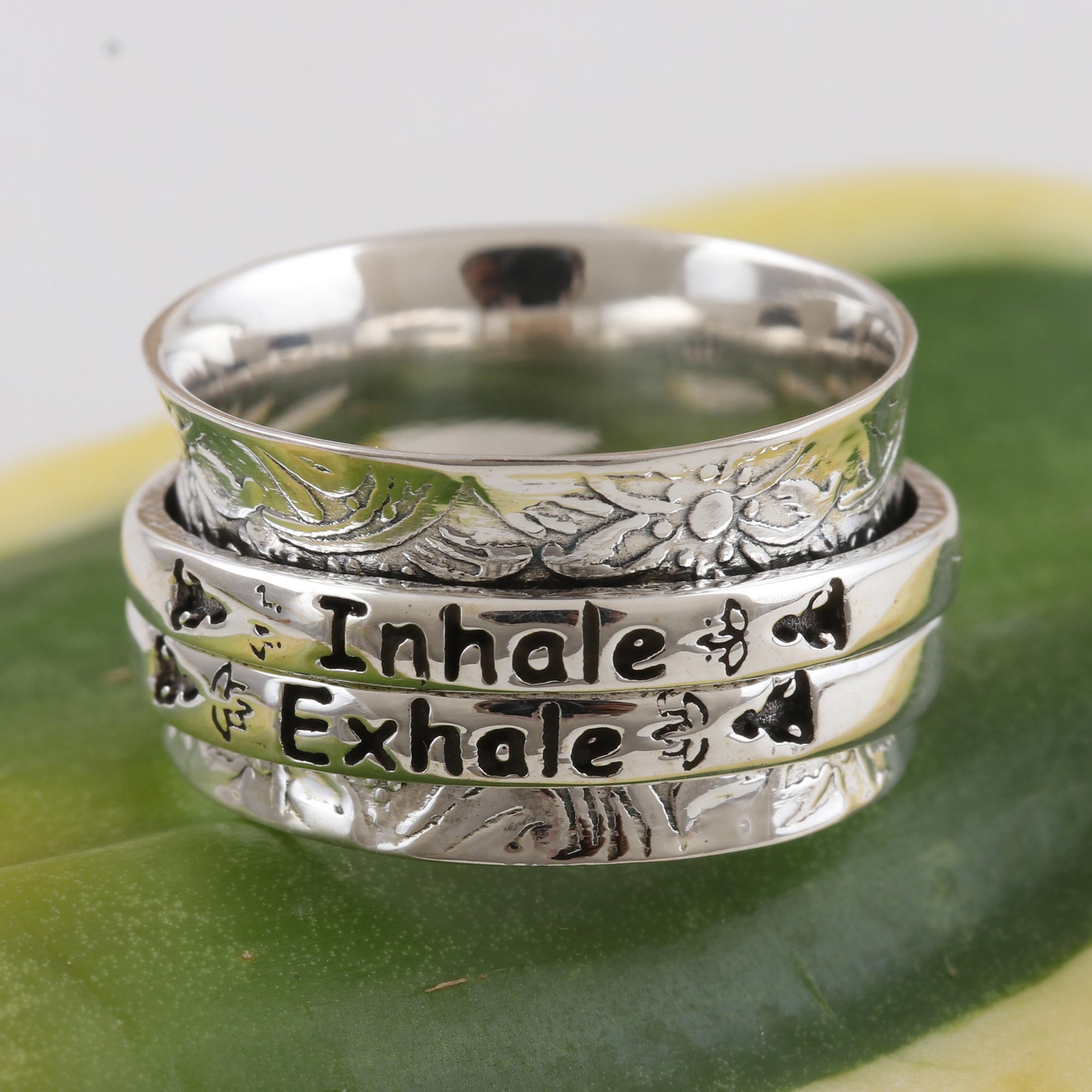 Premium Sterling Silver Inhale Exhale Meditation Spinner Ring - Upgrade Your Mindfulness Routine