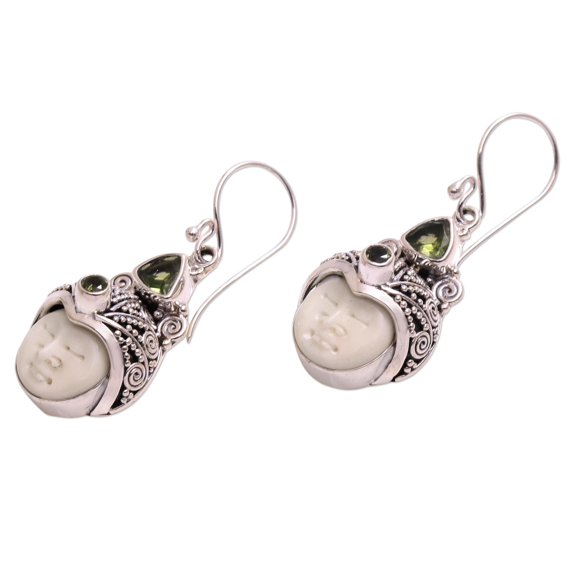 Premium Handcrafted Peridot and Bone Dangle Earrings from Bali - Celuk Pangeran Design