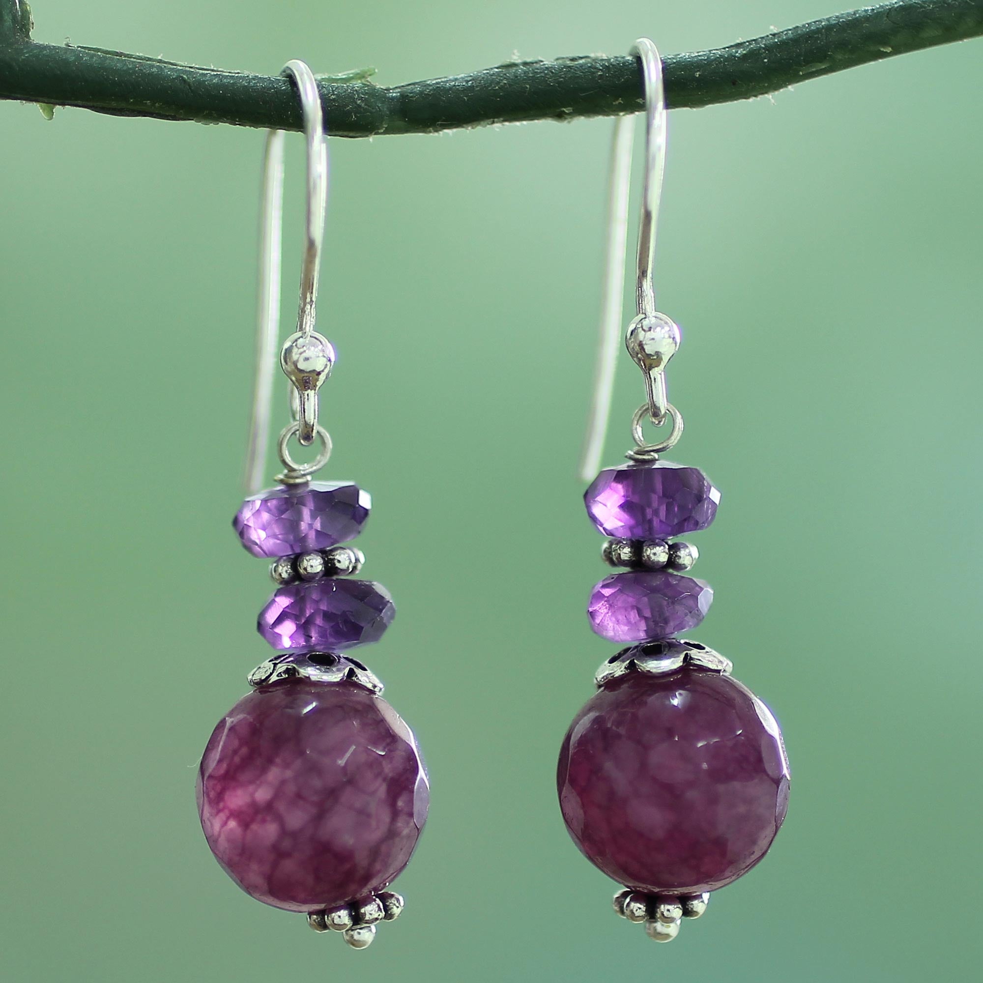 Premium Graceful Amethyst & Agate Silver Earrings