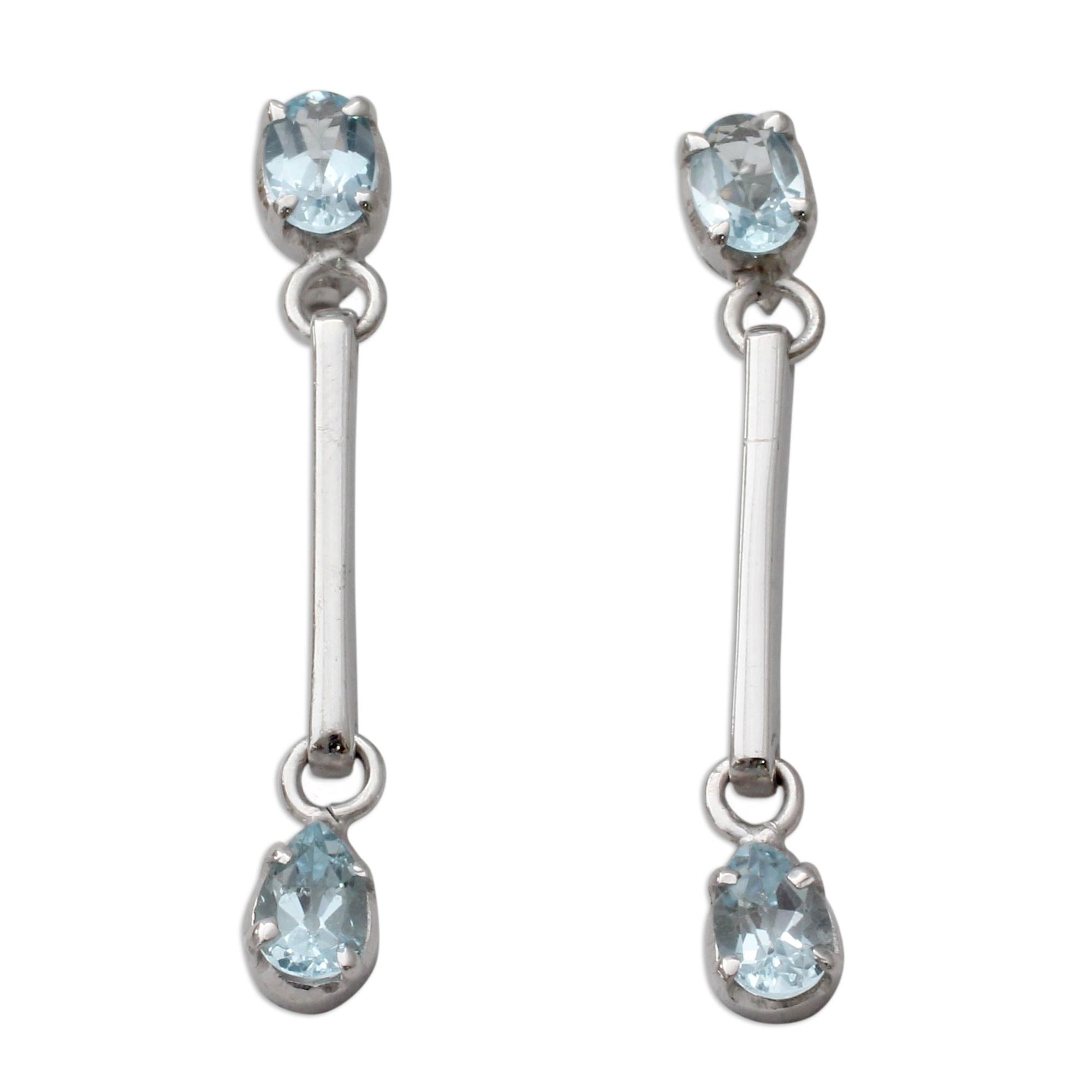 Premium Blue Topaz Dangle Earrings - Sterling Silver Elegance