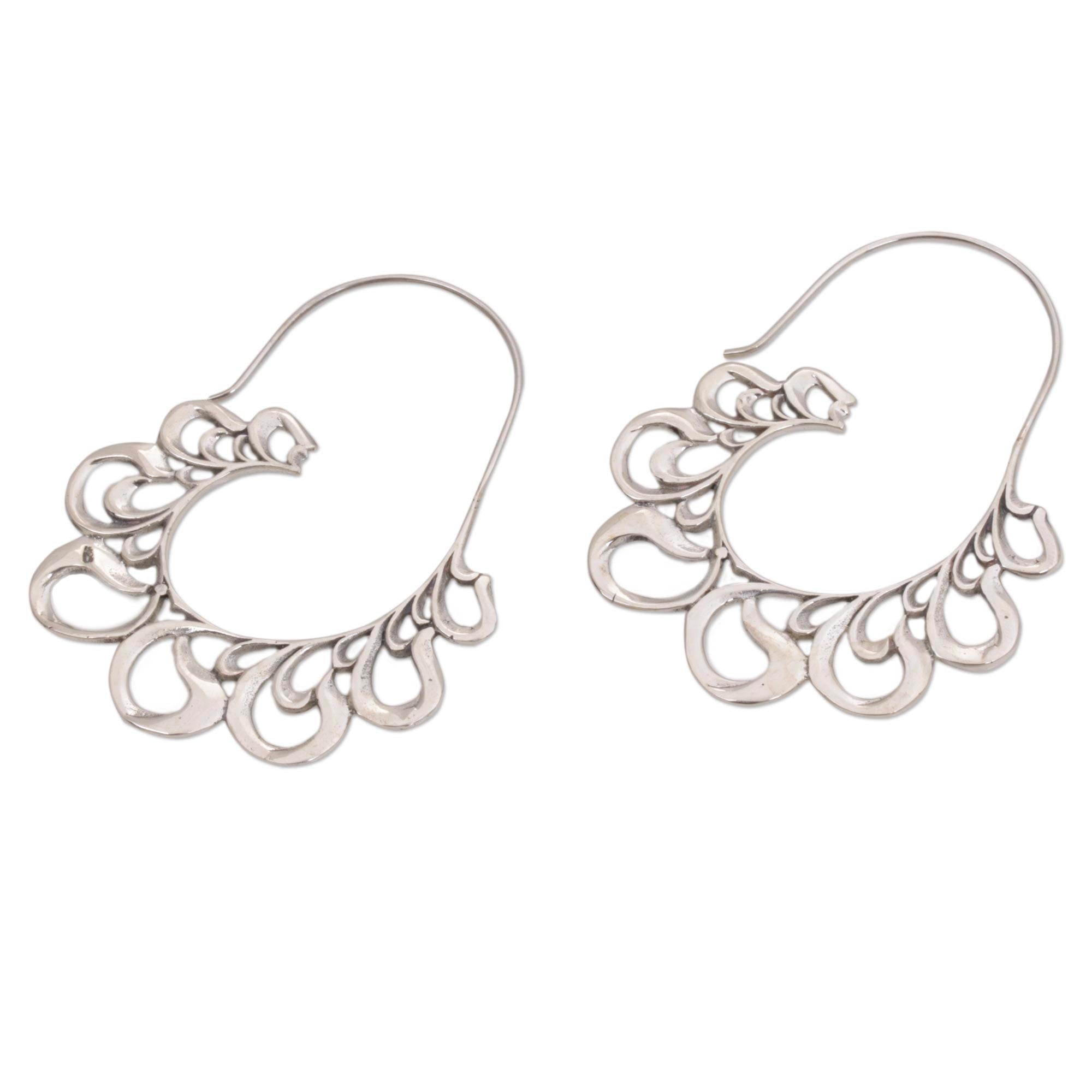 Premium Paisley Silver Half Hoop Earrings – Handmade Elegance