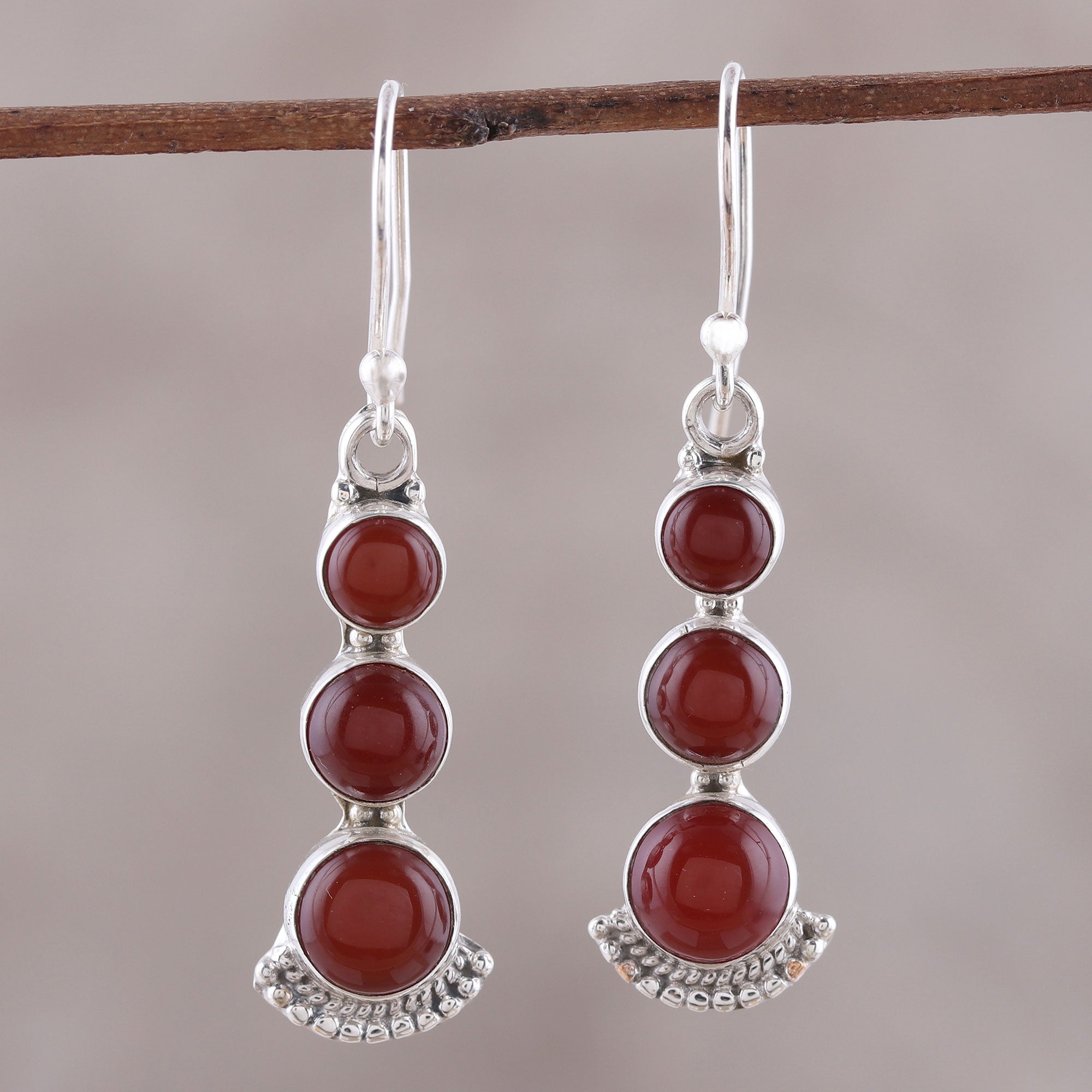 Premium Triple Gleam Carnelian Sterling Silver Dangle Earrings