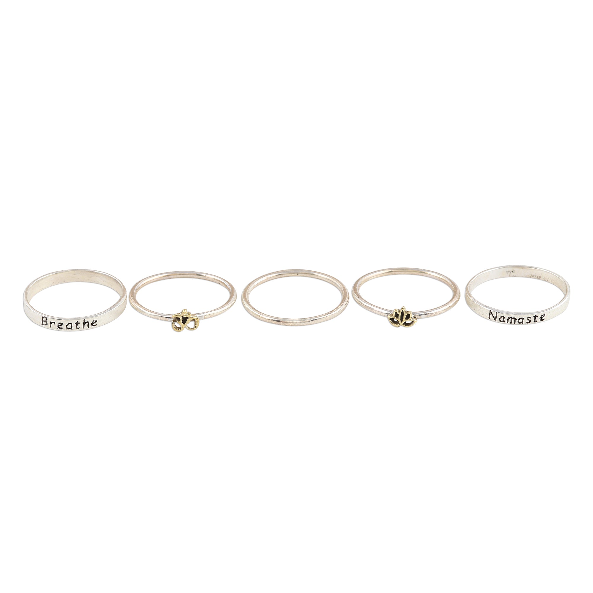 Premium Namaste & Breathe Stackable Sterling Silver Rings - Ultimate Peaceful Greetings