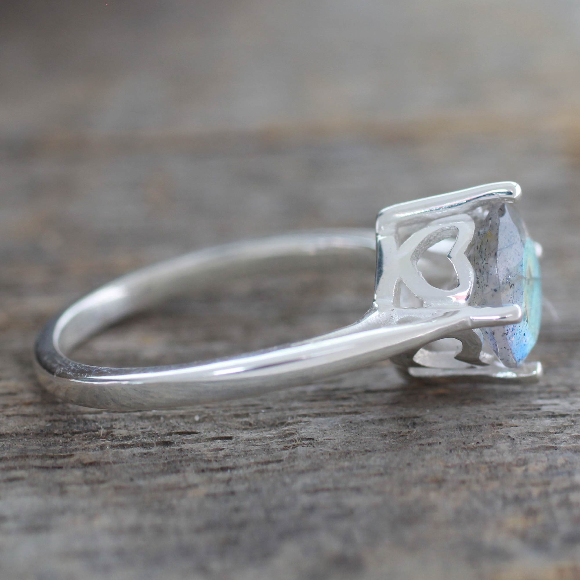 Premium Labradorite Solitaire Ring in Sterling Silver - Handcrafted in India