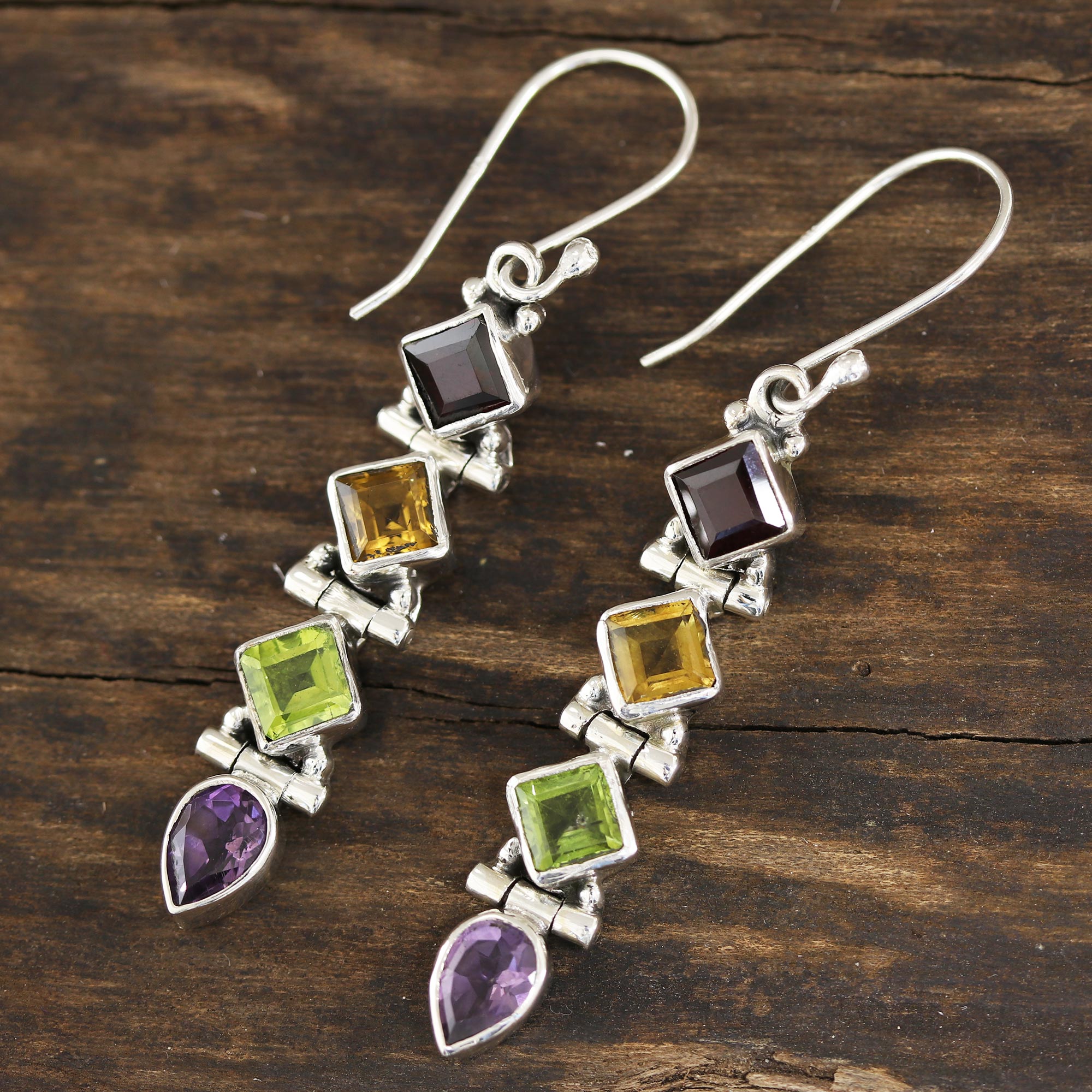 Premium Gemstone Fusion Dangle Earrings - Handcrafted in India