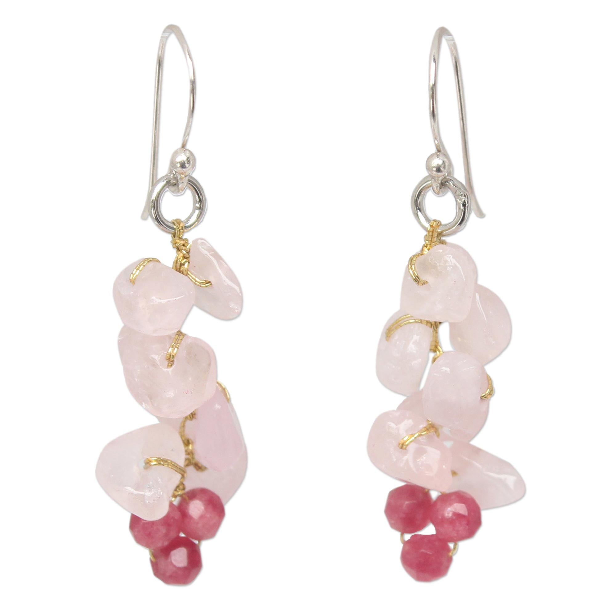 Premium Rose Quartz Beaded Earrings - Handcrafted Elegance