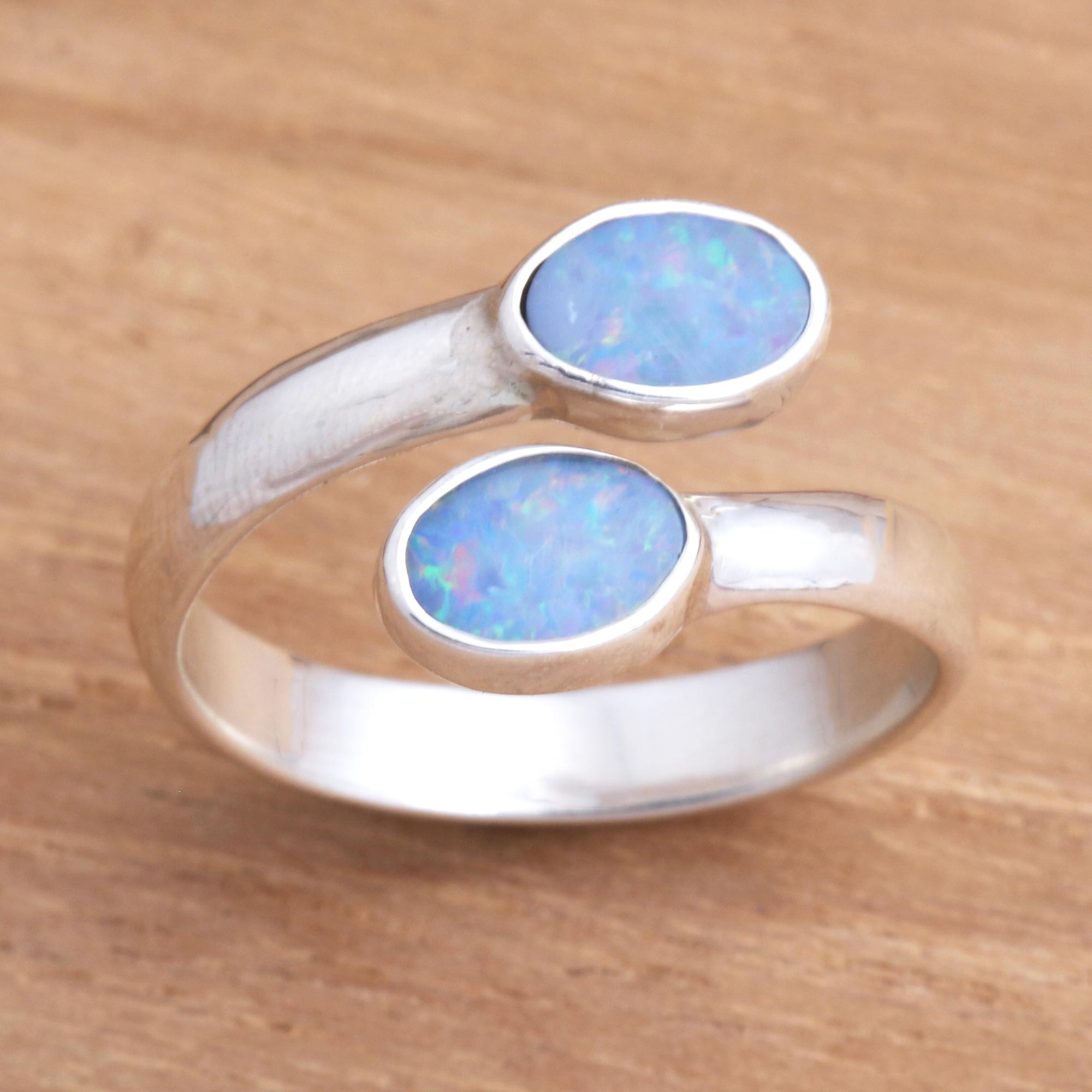 Premium Indonesian Opal Wrap Ring - Sterling Silver Elegance