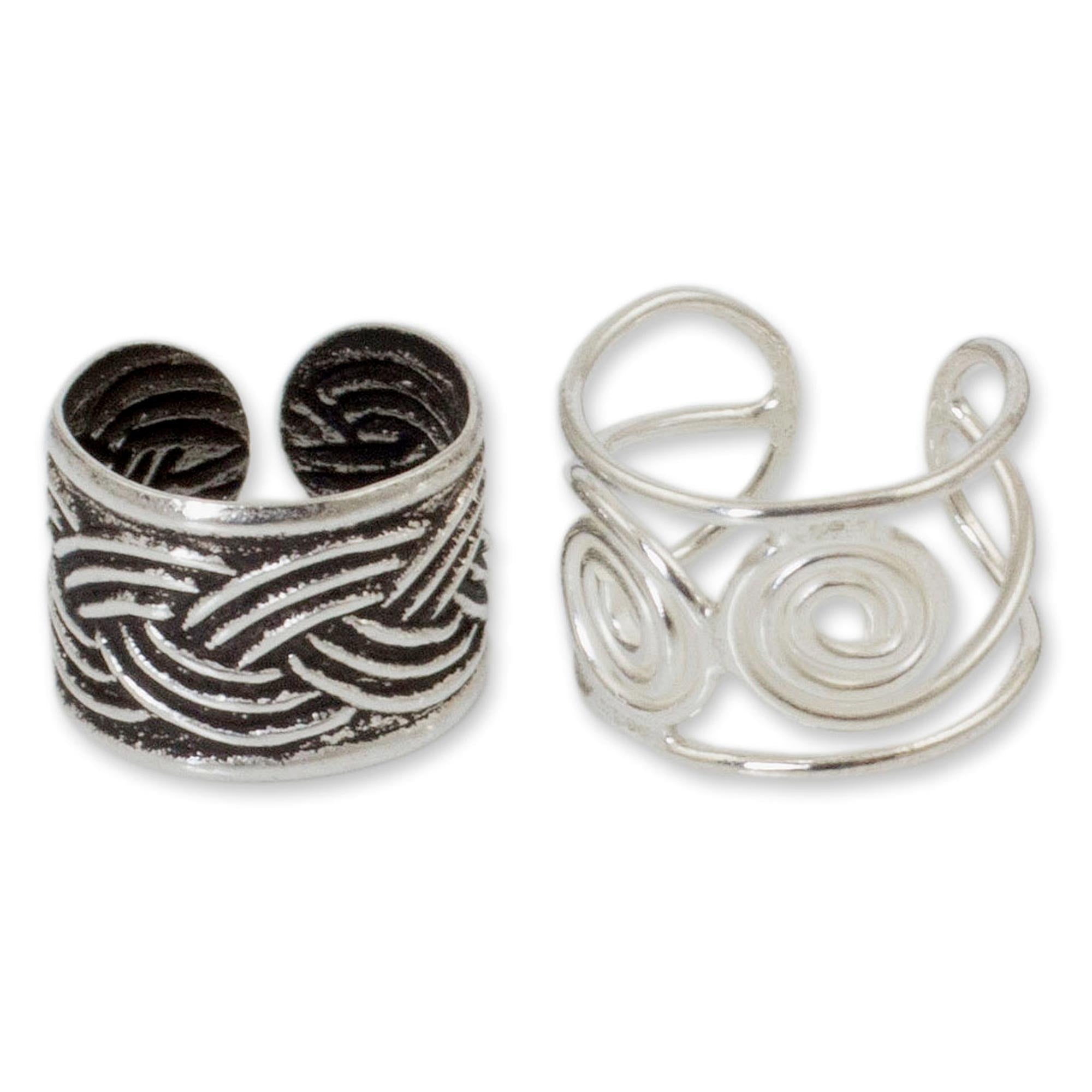 Premium Adjustable Sterling Silver Ear Cuffs with Thai Filigree Design