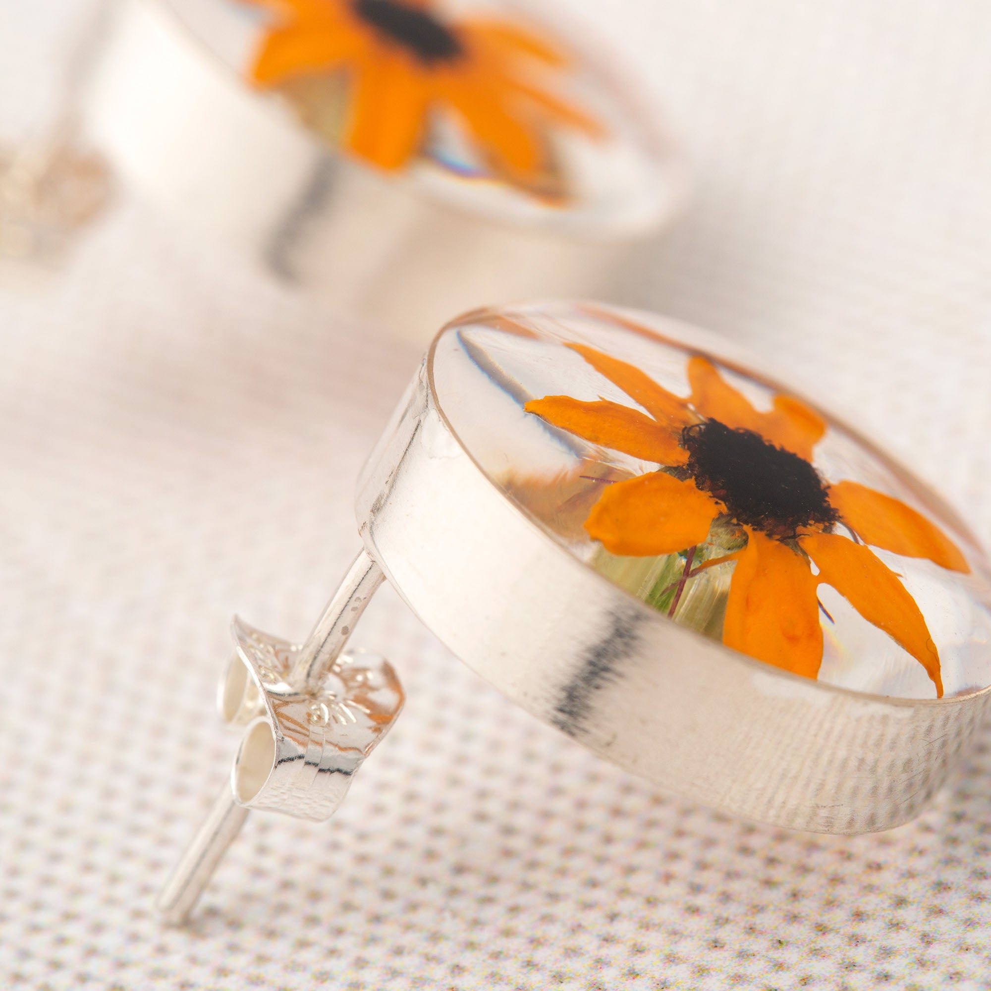 Premium Real Sunflower Sterling Silver Stud Earrings